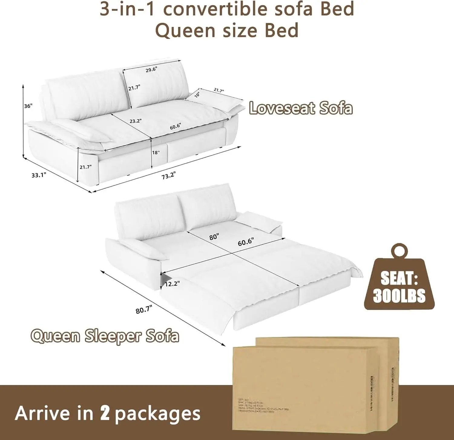 Queen Size Premium Convertible Sofabed Camel Corduroy from PriceLows™
