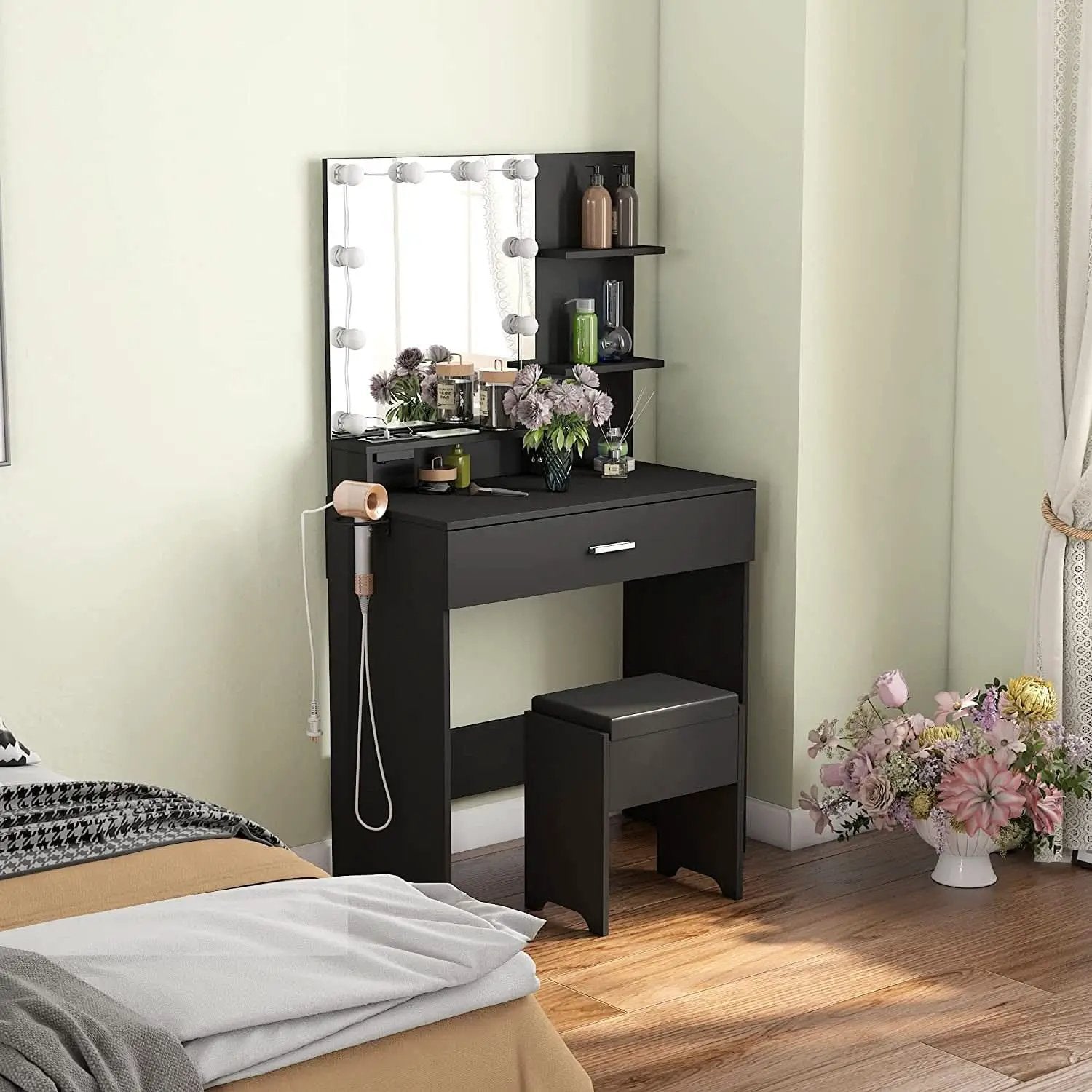 Black Makeup Vanity Table With Lighted Mirror And USB Ports from PriceLows™