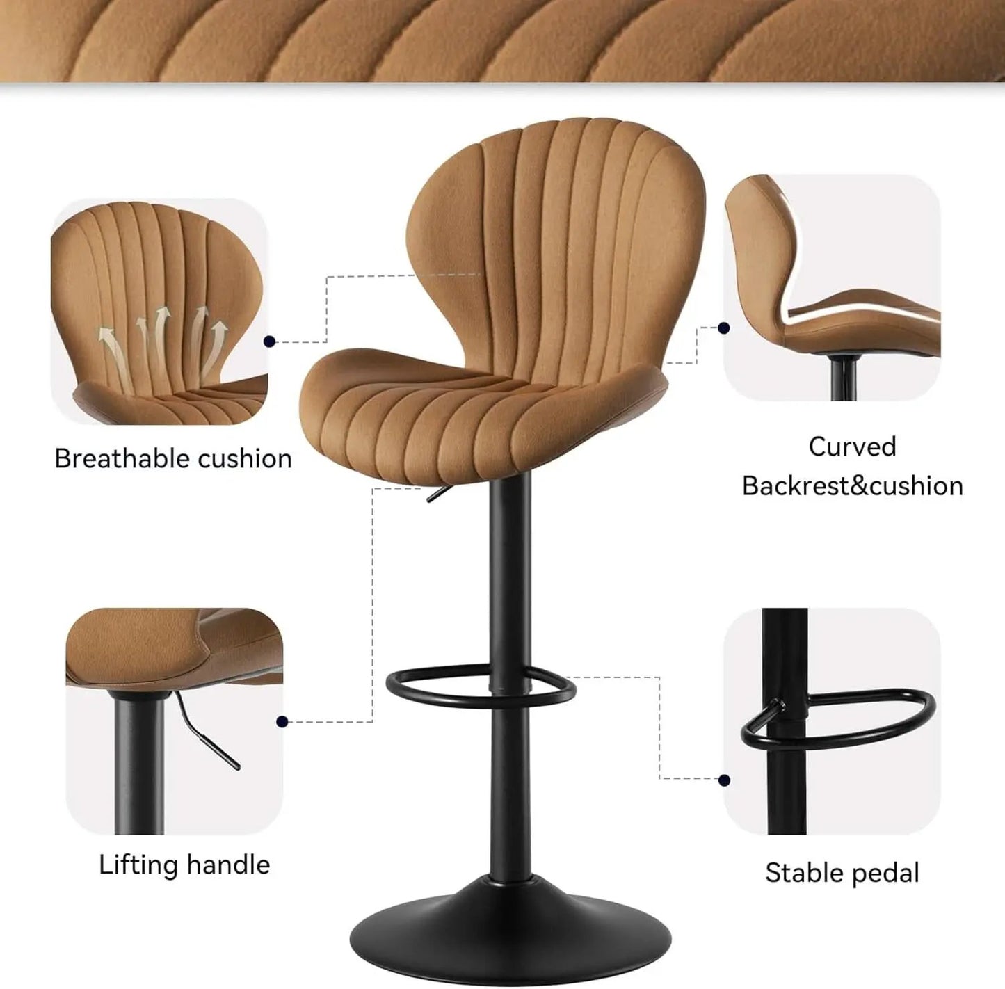 Bar Stools Set Of 3 Brown Counter Height Swivel Chairs With High Back from PriceLows™