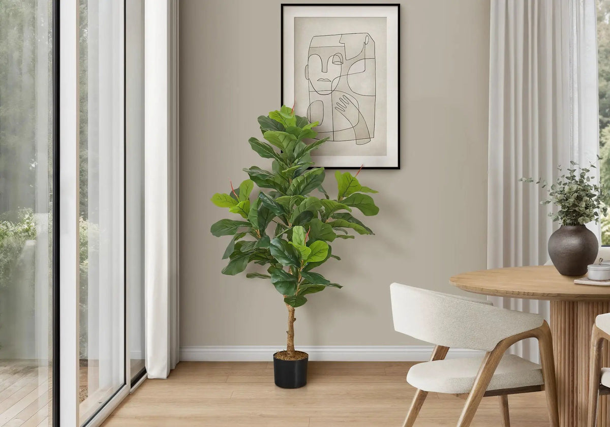 47 Inch Artificial Fiddle Tree | 72 Real Touch Leaves | Indoor Faux Floor Plant | Potted