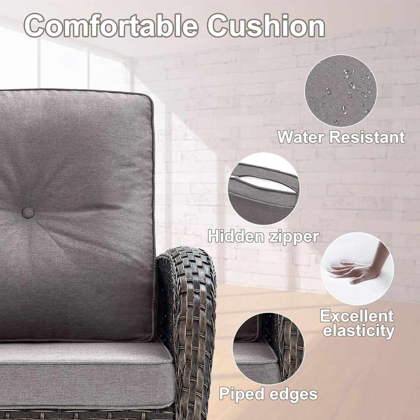 Brown Wicker Swivel Patio Set 2 Chairs Glass Table from PriceLows™