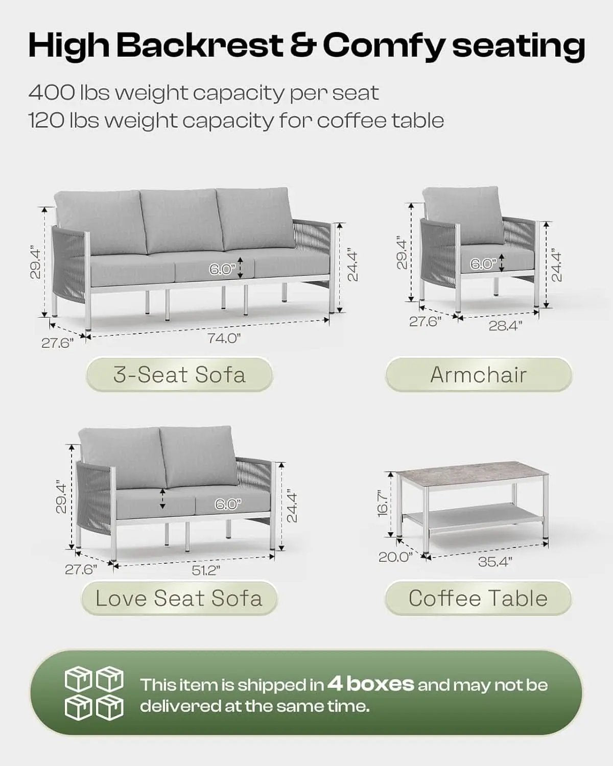 Modern Aluminum Outdoor Patio Furniture Set with Cushions from PriceLows™