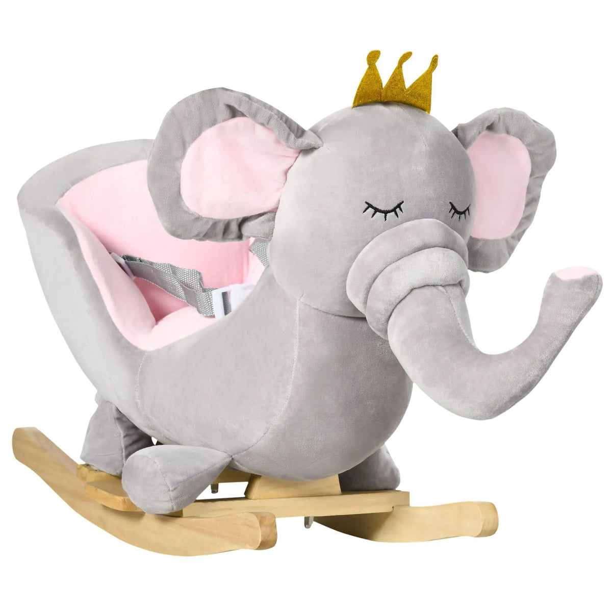 Qaba Elephant Rocking Horse | Toddler Rocker Toy | Sound Effects | Wooden Base Safety Belt