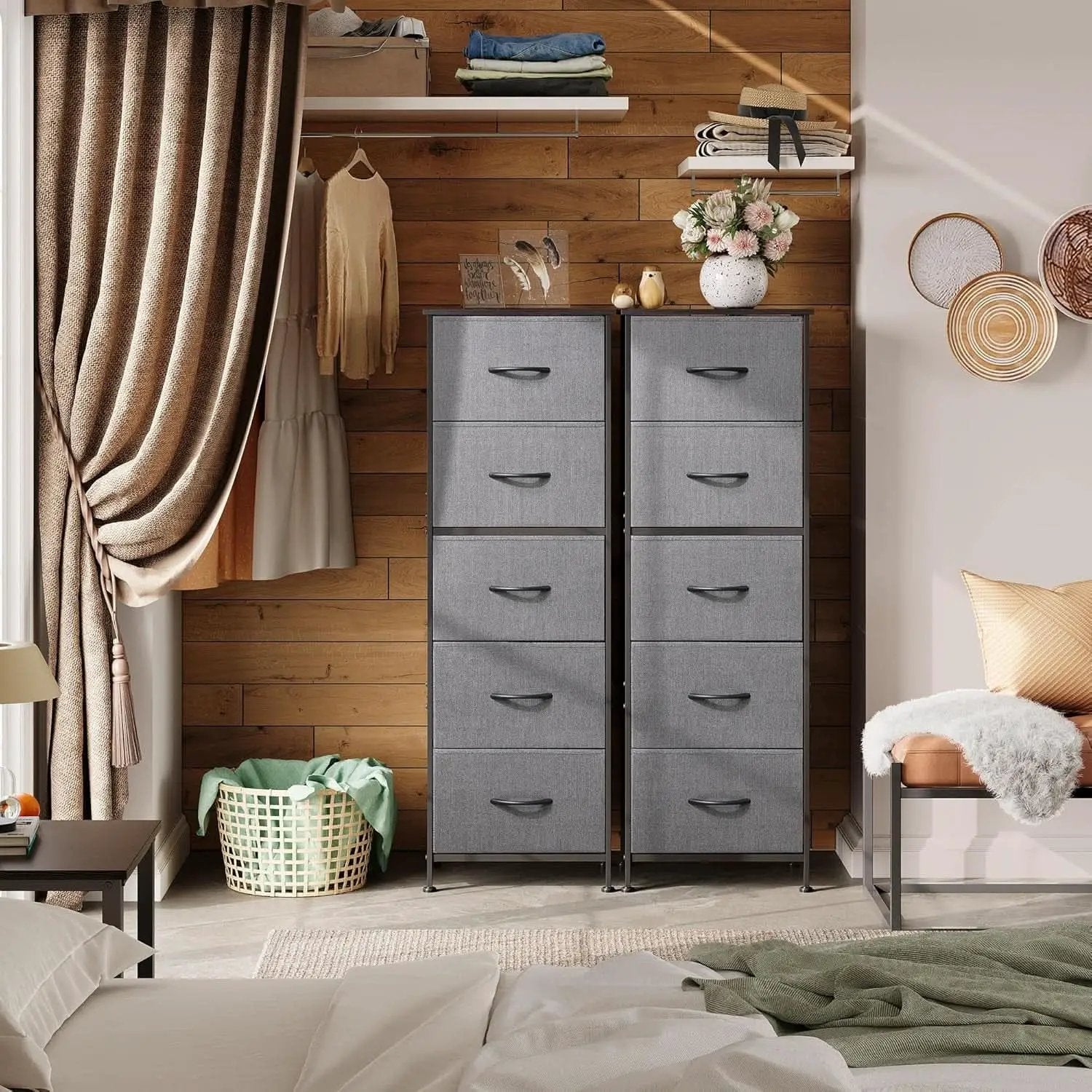 Dark Grey Fabric Dresser 5 Drawer Tall Storage Unit from PriceLows™