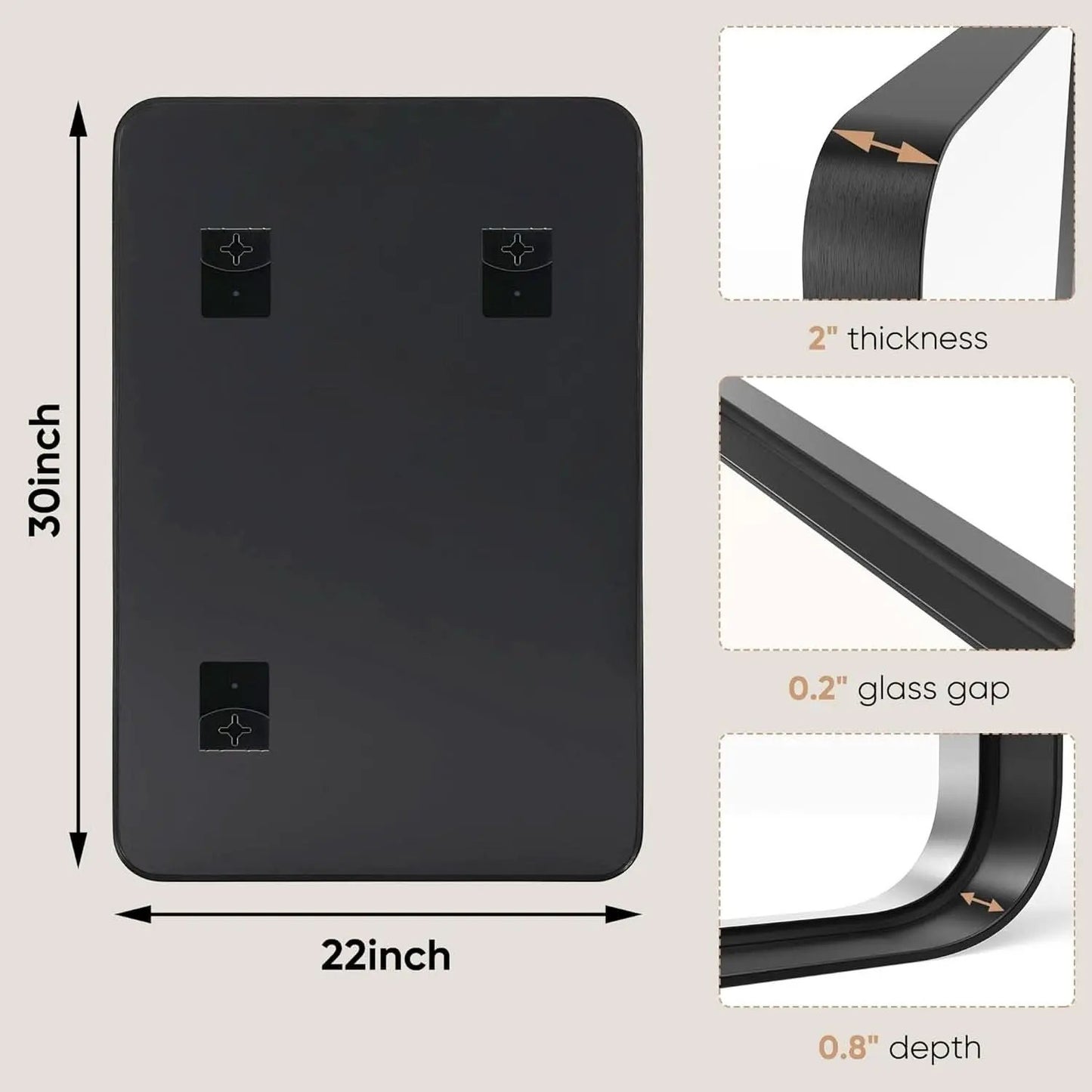 Black Metal Framed Vanity Mirror 30x22 Inch Over Sink from PriceLows™
