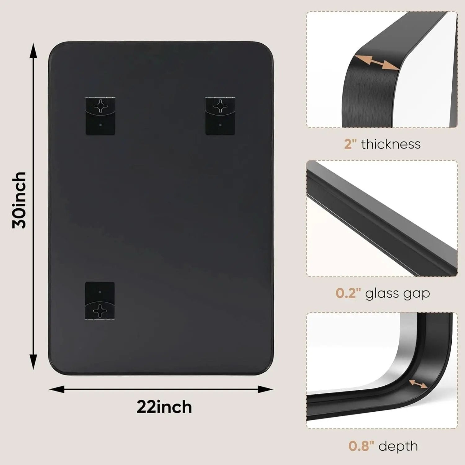 Black Metal Framed Vanity Mirror 30x22 Inch Over Sink from PriceLows™