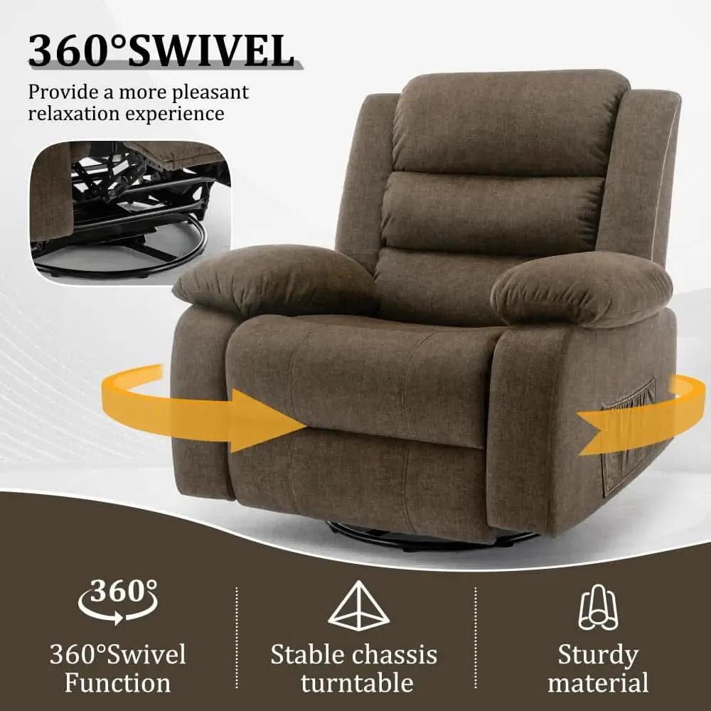Brown Recliner Chair With 360 Swivel For Home Comfort from PriceLows™