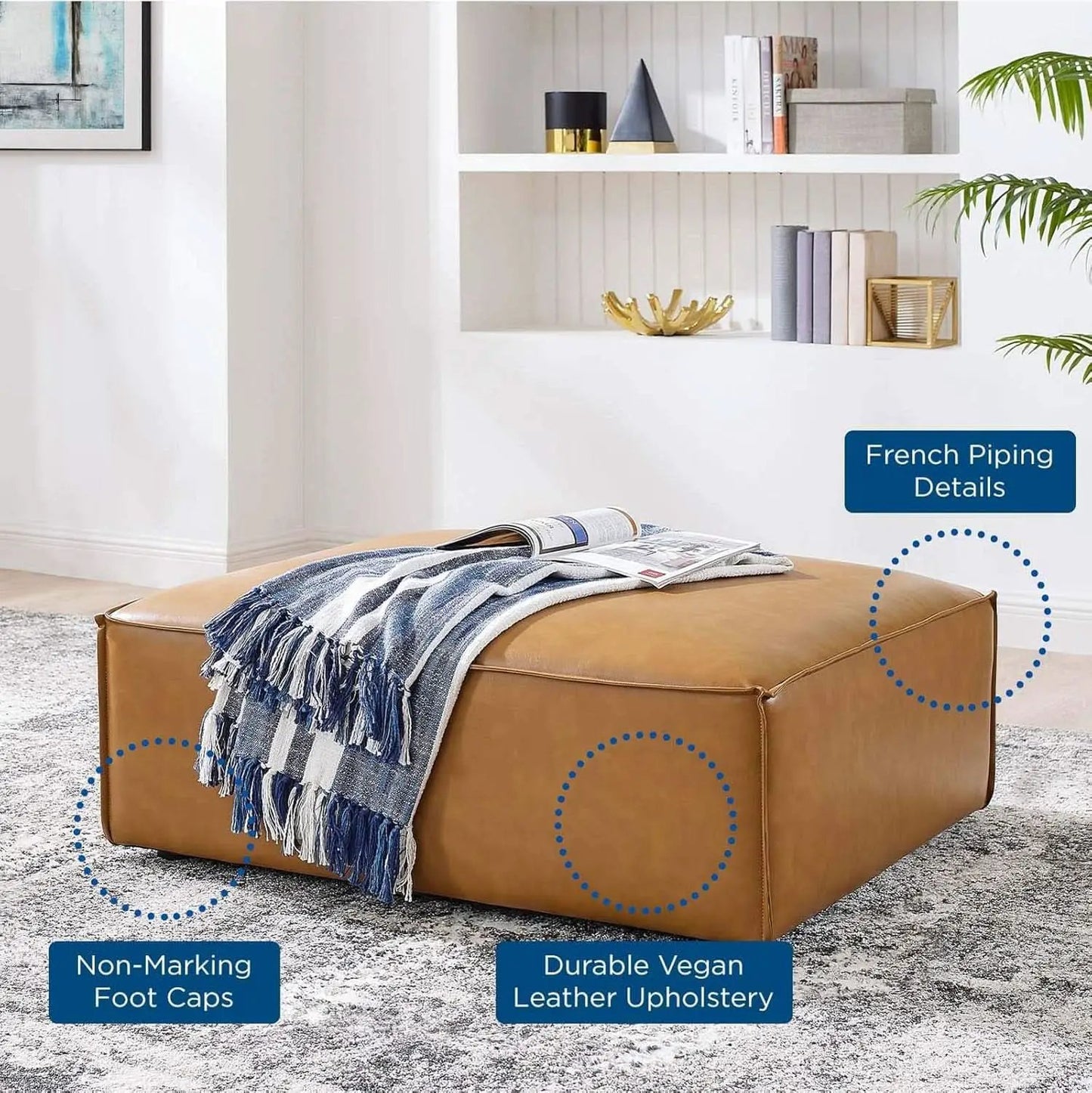 Tan Vegan Leather Contemporary Sectional Sofa Ottoman from PriceLows™