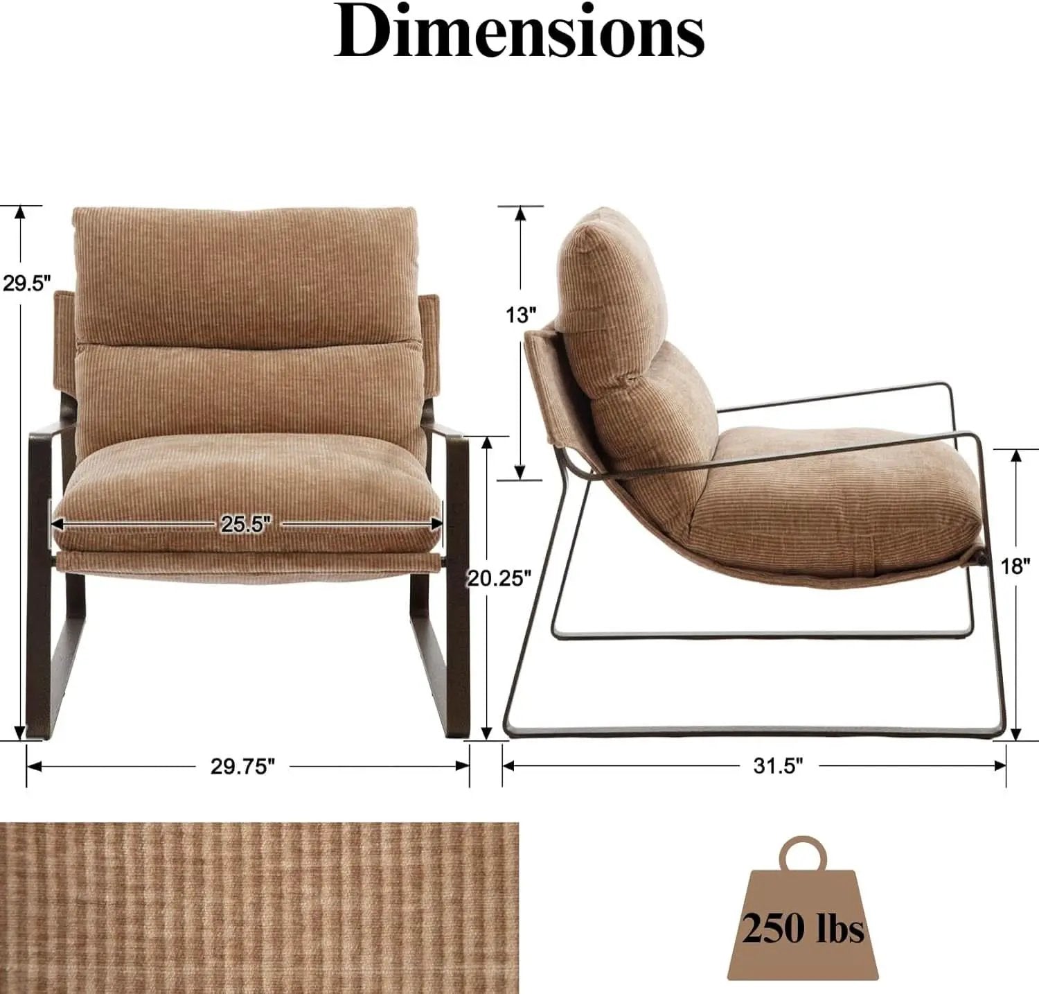 Khaki Chenille Accent Chair With Armrest Upholstered from PriceLows™