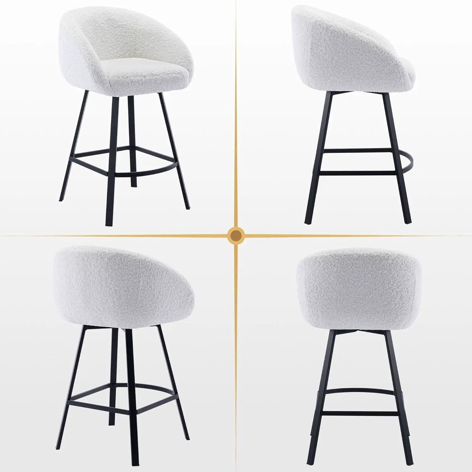 26 Inch Swivel Counter Stool White Sherpa Upholstered Bar Stool For Kitchen Counter from PriceLows™