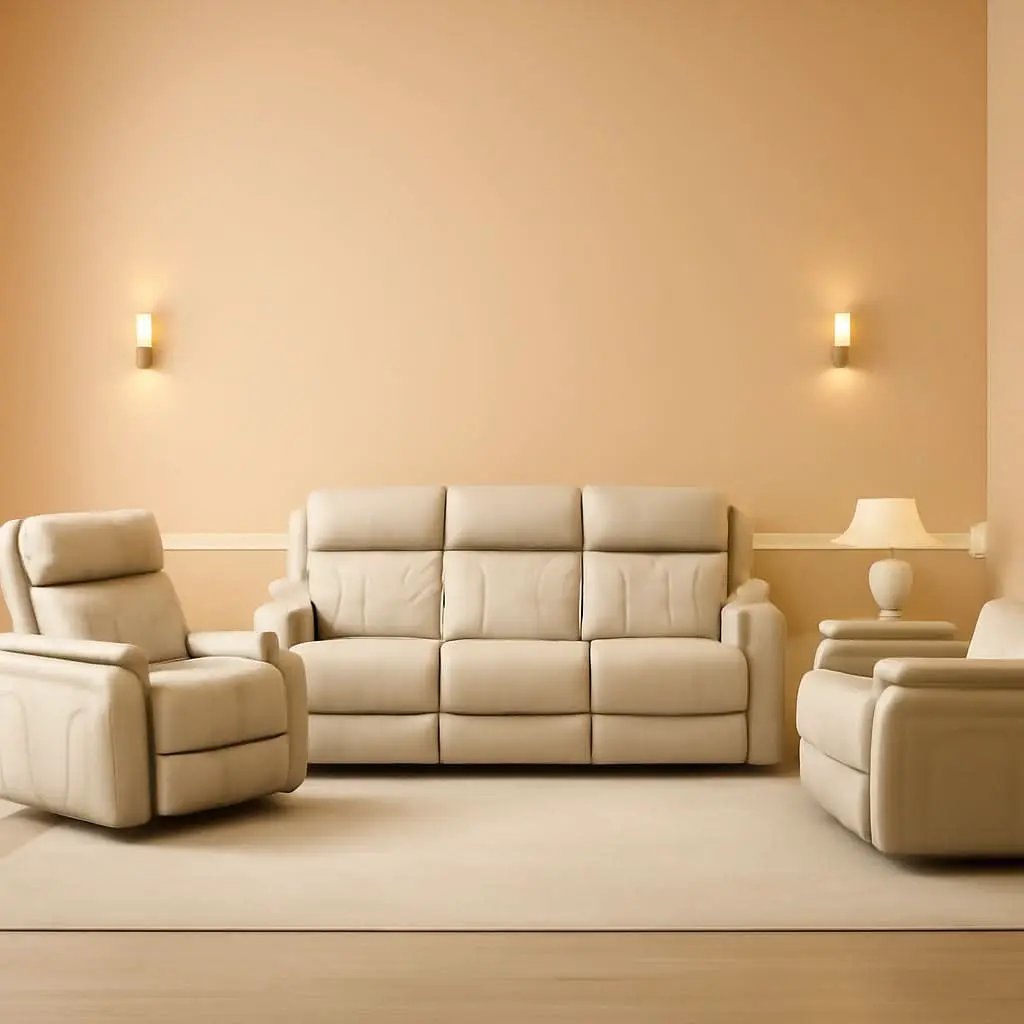 Power Reclining Leather Sofa Set With USB Ports Khaki from PriceLows™