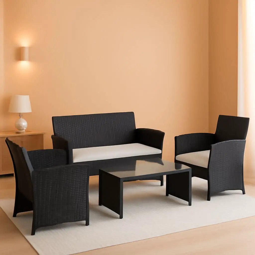 Rattan Outdoor Patio Furniture Set 4 Piece White Cushions from PriceLows™