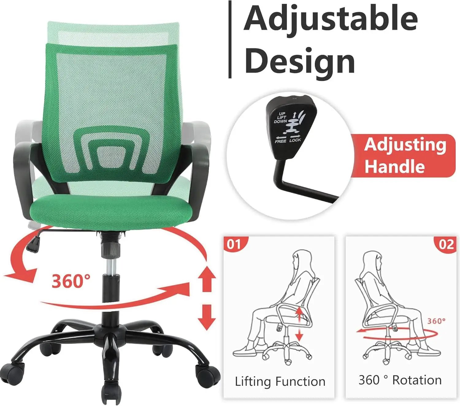 Ergonomic Green Office Chair With Adjustable Lumbar Support from PriceLows™