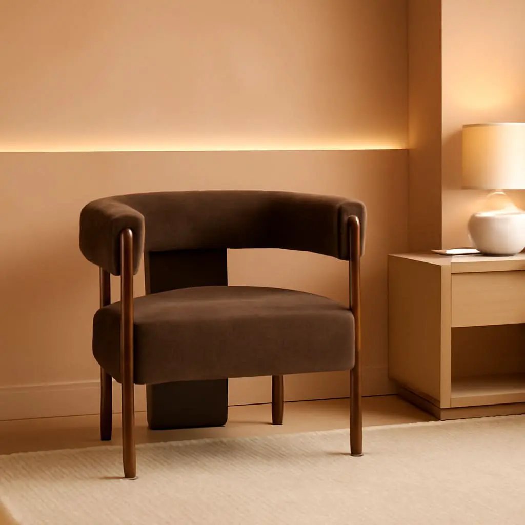 Dark Brown Velvet Upholstered Accent Chair Cushion from PriceLows™