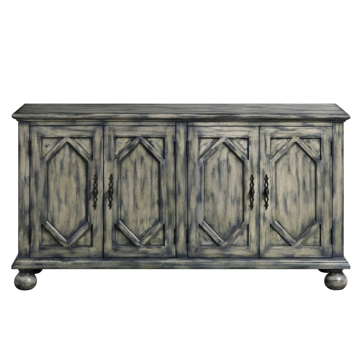 Pavan Console Cabinet | Patterned Front Doors | Rectangular Design | Gray