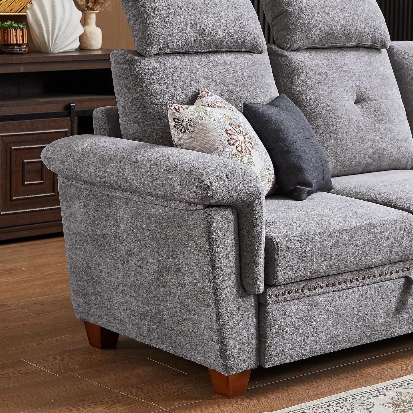 Light Grey Microfiber Sectional Sofa With Storage Ottoman from PriceLows™