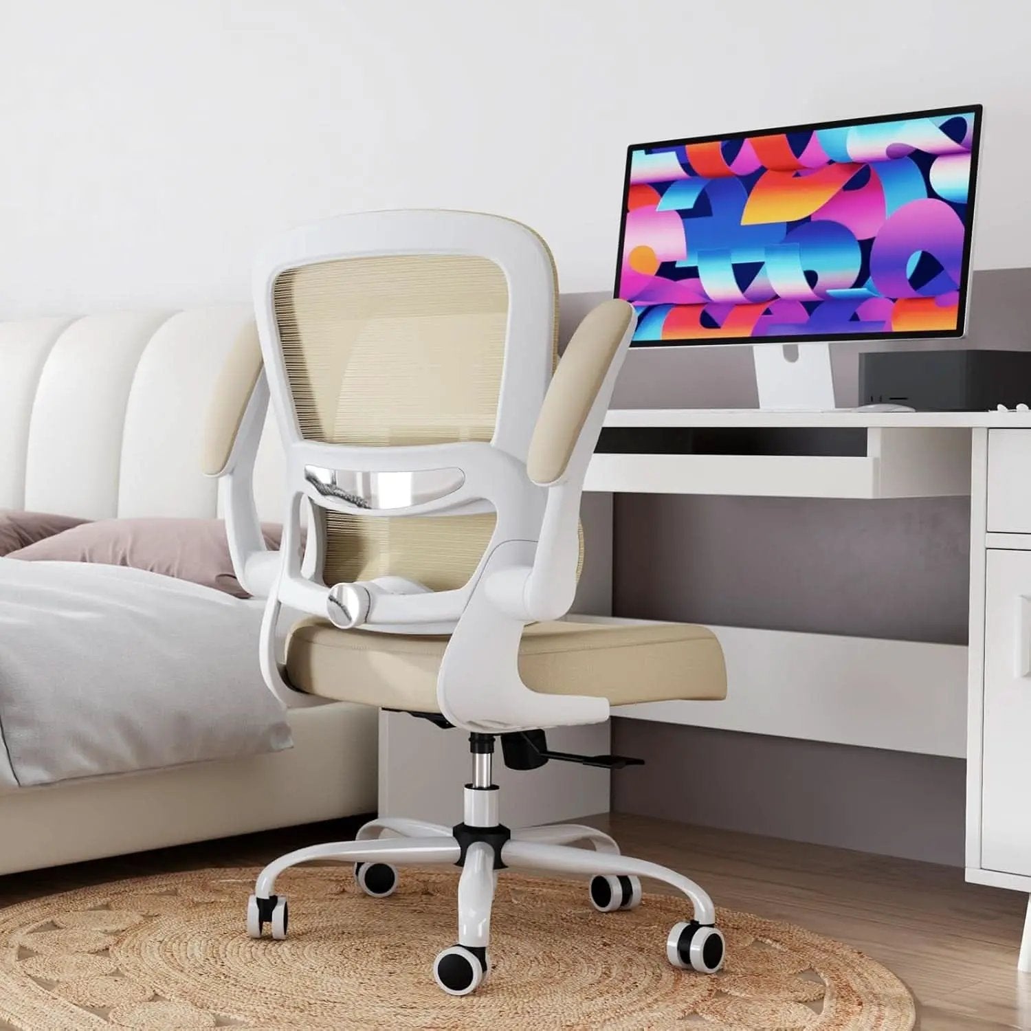 Ergonomic Office Chair With Mesh Back 330 Lb Capacity Beige from PriceLows™