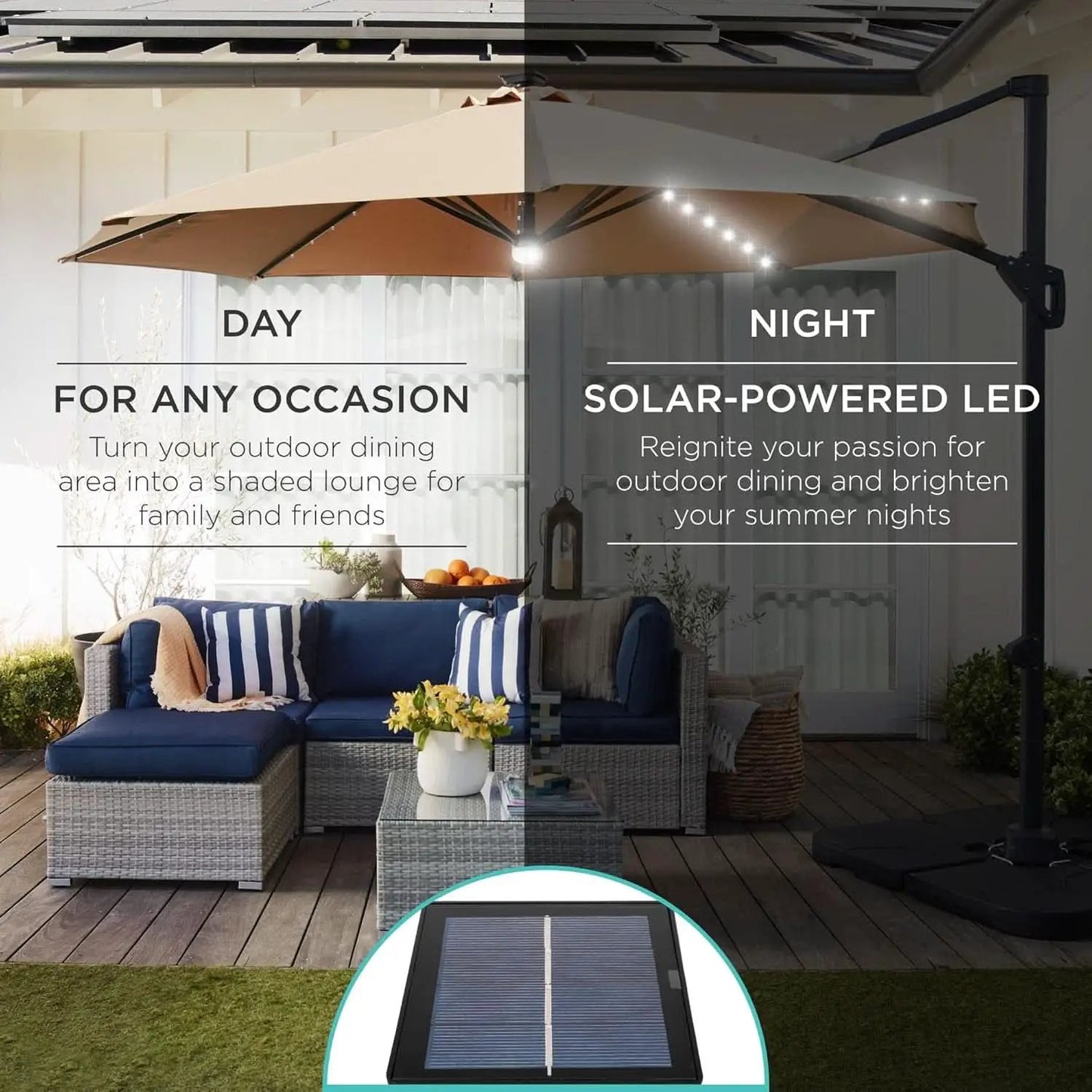 10 Foot Solar LED Cantilever Patio Umbrella With Lights Cross Base For Outdoor Use from PriceLows™
