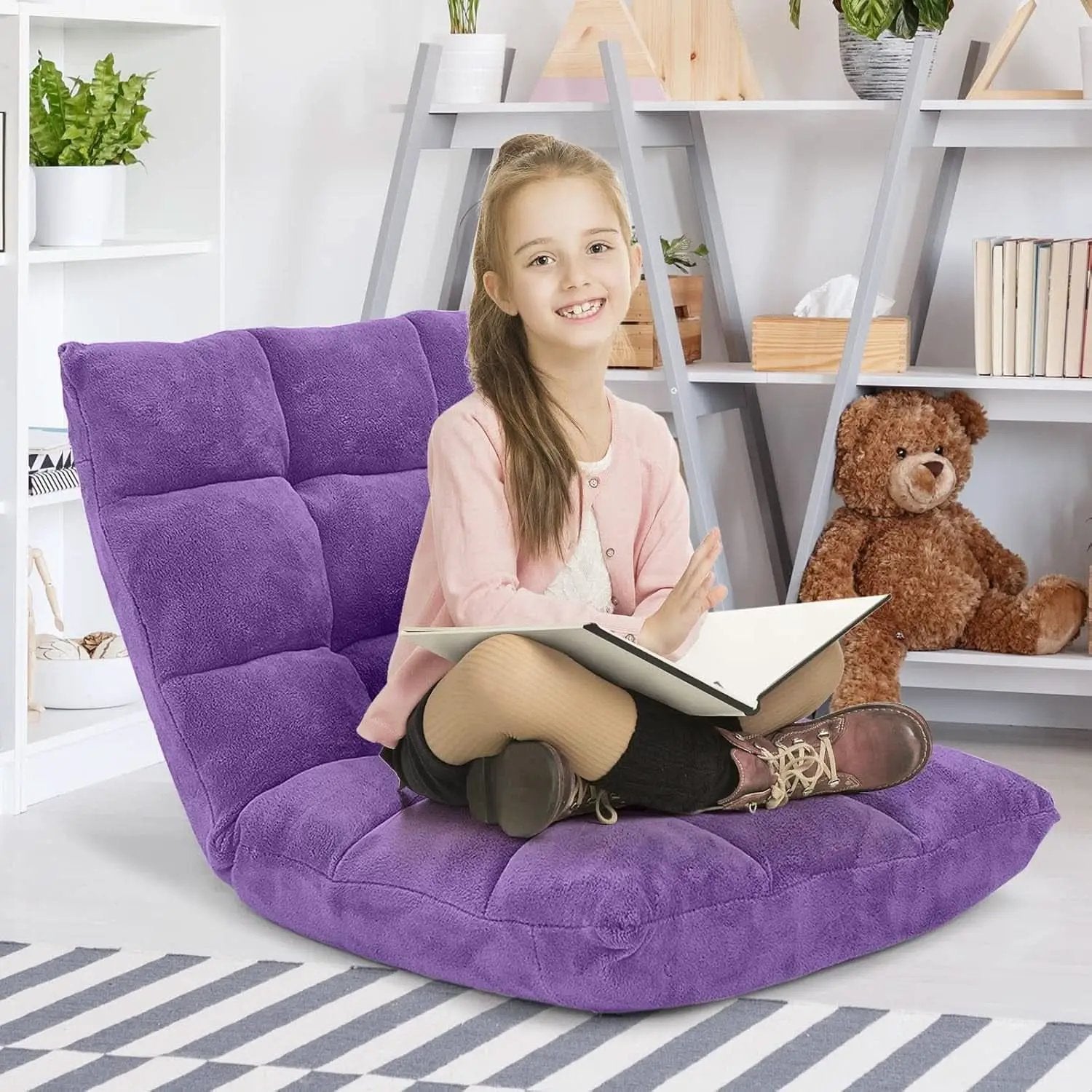 Purple Floor Chair With Back Support 14 Position Adjustable from PriceLows™