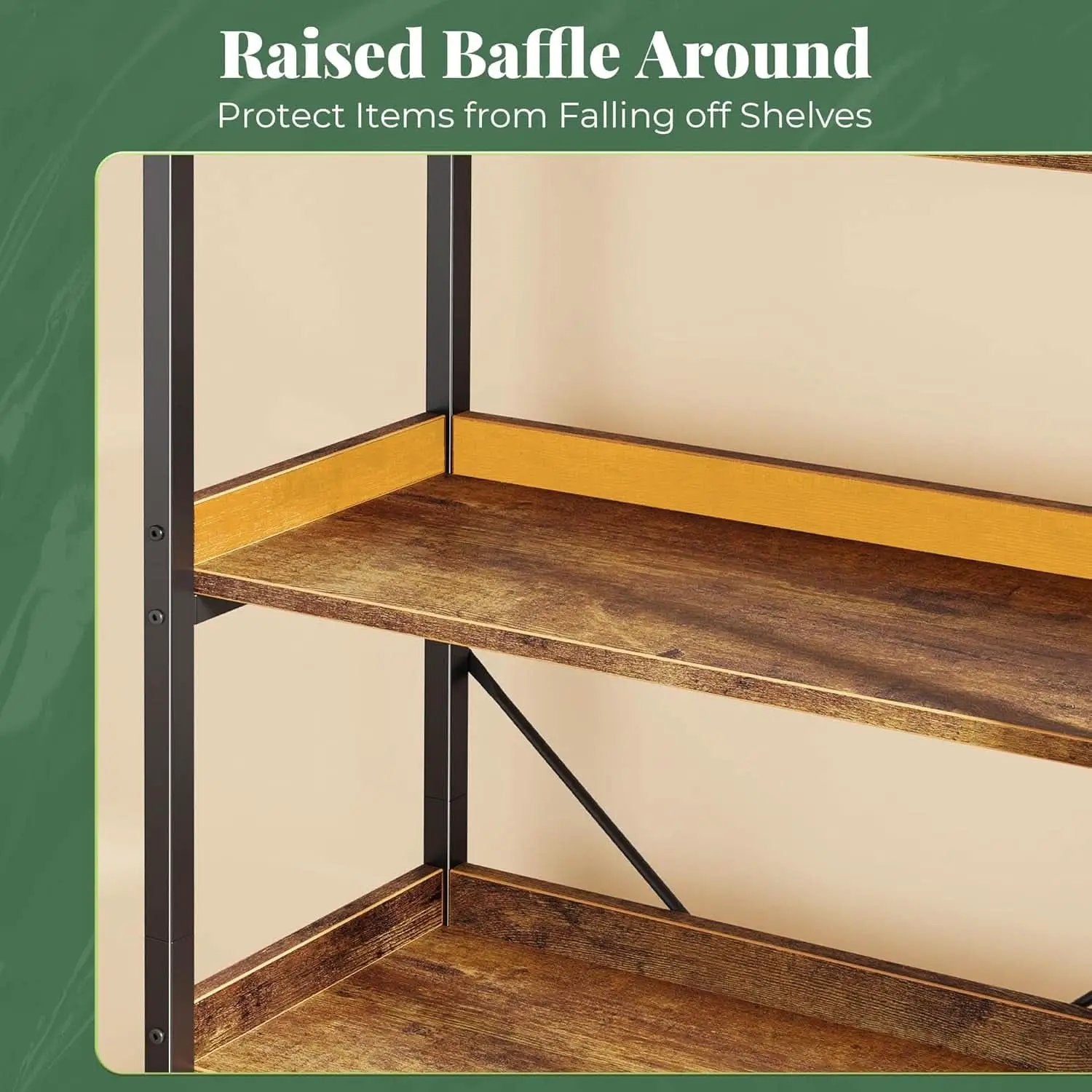 Rustic Brown 5 Tier Bookcase With Raised Edges For Living Room from PriceLows™