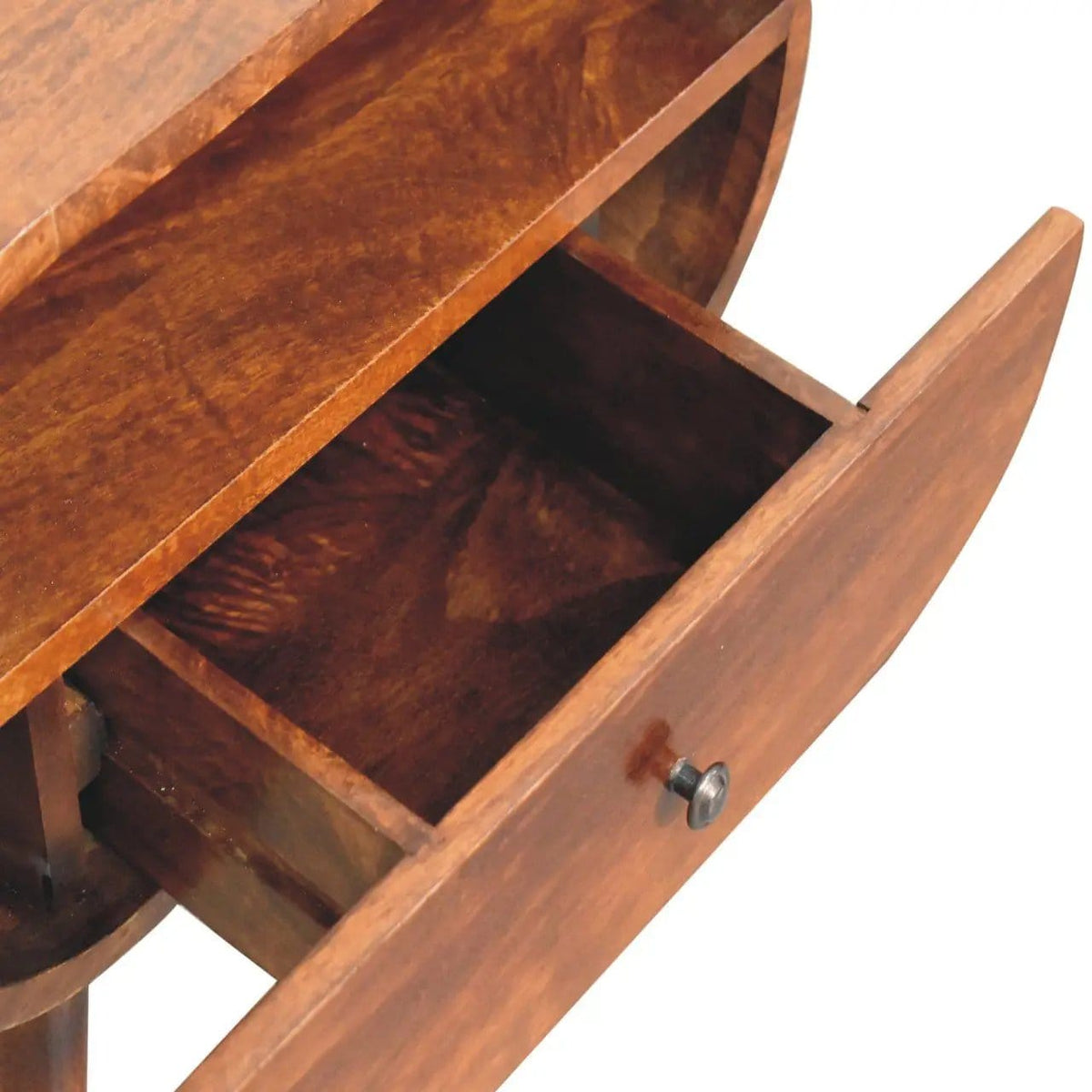Large Chestnut Circular Bedside Accent Nightstand | 2 Pieces | Mango Wood | Bedroom