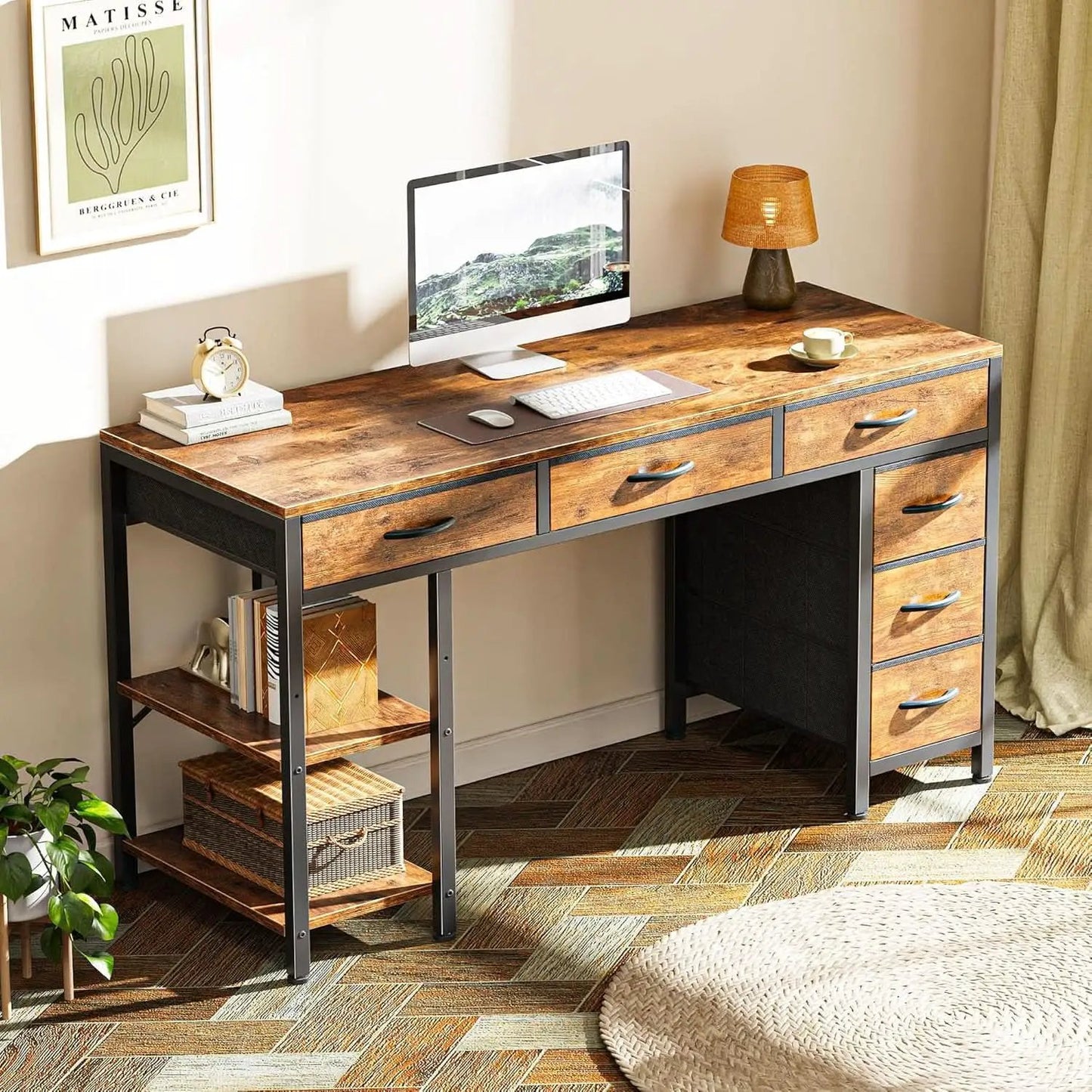 Rustic Brown 47 Inches Corner Desk Storage Solutions from PriceLows™