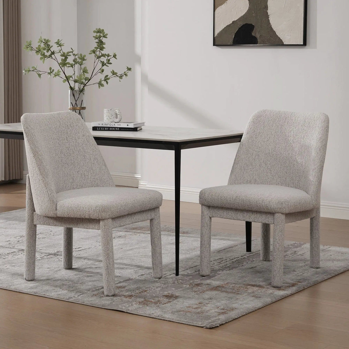 Wide Minimalist Dining Chair Chair Set | Chair Set | Rubberwood & Fabric | Dining Room