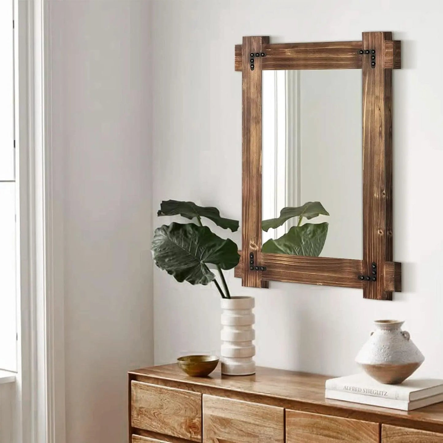 20x30 Rustic Wood Mirror For Bath With Black Metal Accents from PriceLows™