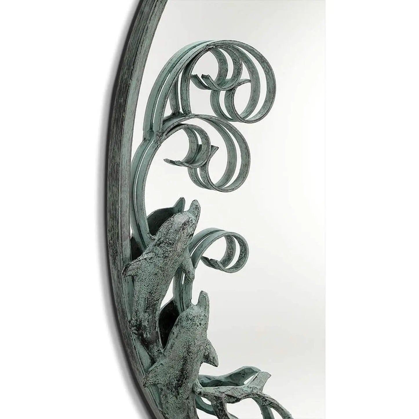 Dolphin Trio Wall Mirror Cast Iron Verdigris Finish 26 Inch from PriceLows™