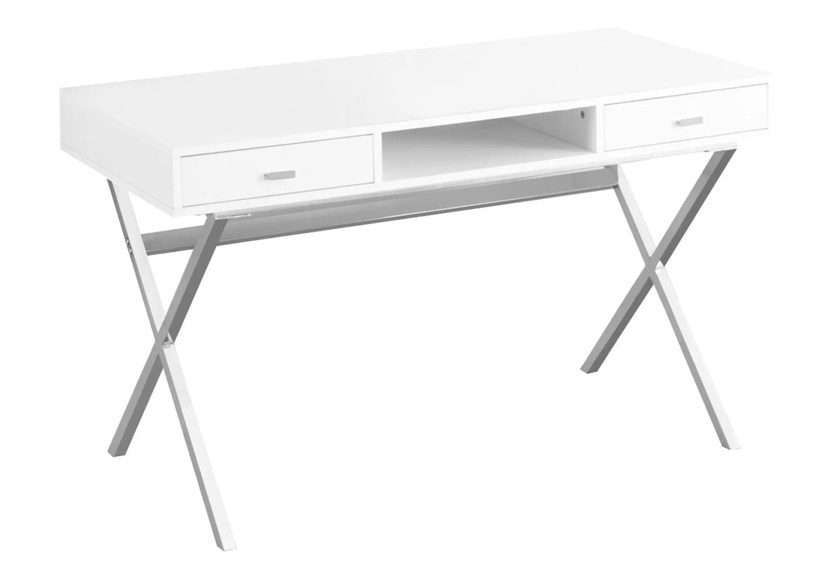 Glossy Contemporary Computer Desk | Thick Panel Tabletop | Storage Drawers | 29.25 Inch Height
