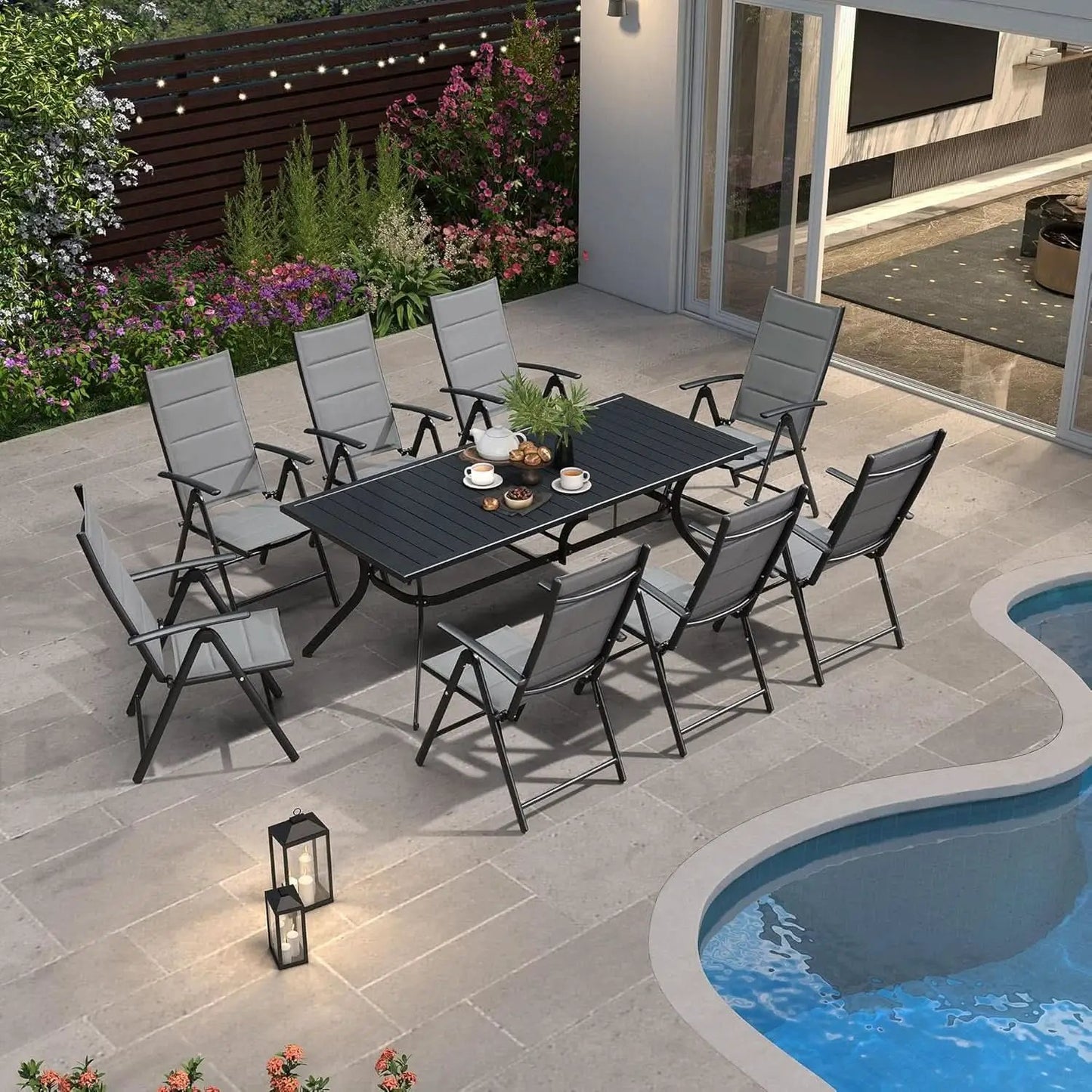 Grey 9 Piece Outdoor Patio Dining Set With 8 Folding Chairs And Aluminum Table from PriceLows™