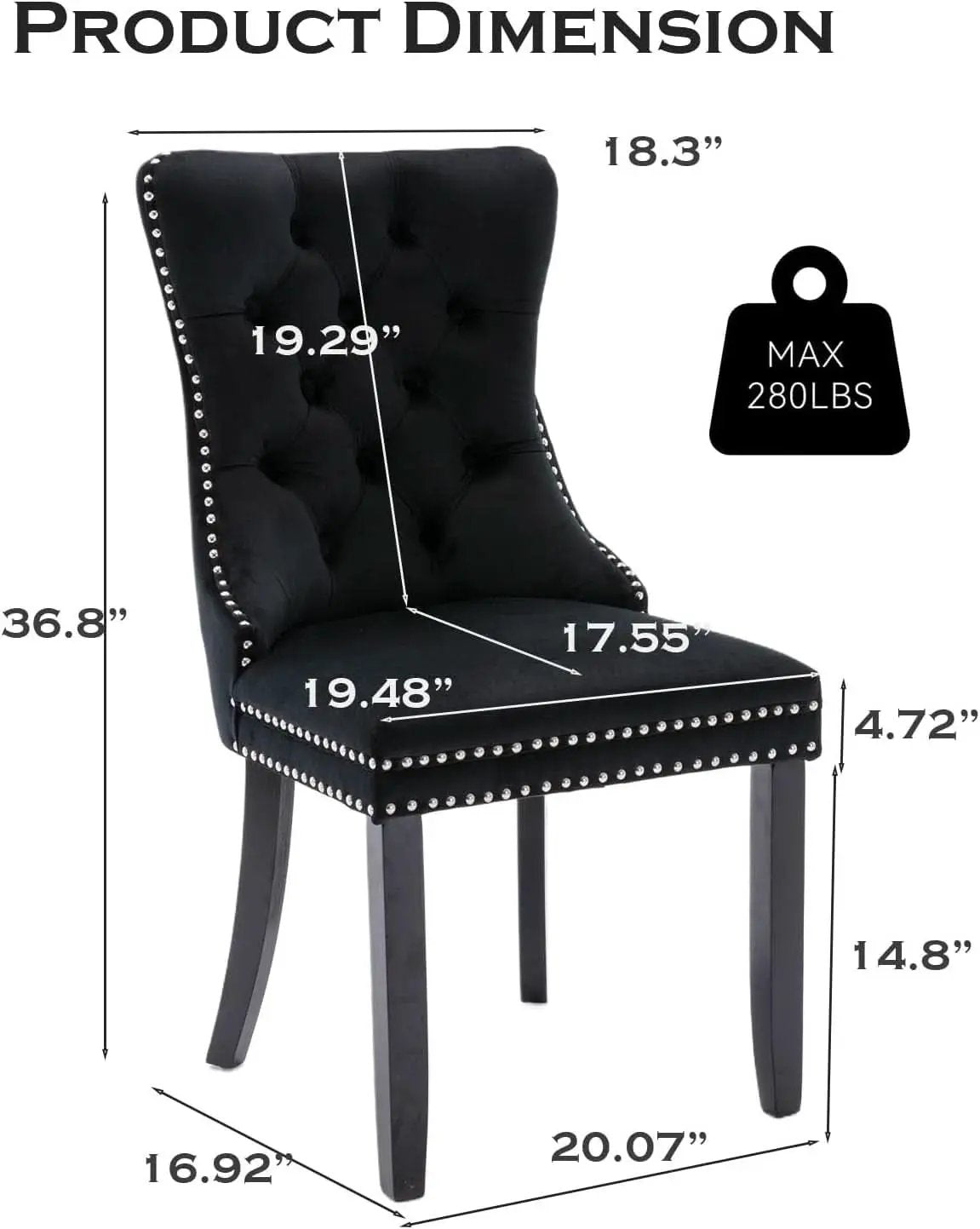 Black Velvet Dining Chairs Set Of 4 With Nailhead Trim from PriceLows™