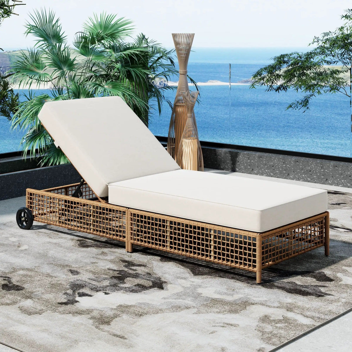 Outdoor Lounge Chair | 5 Position Reclining | Portable Wheels