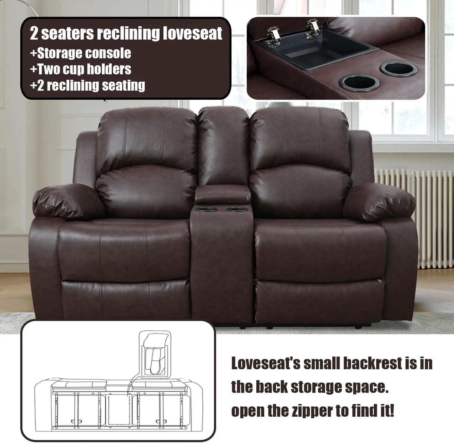 Brown Faux Leather Reclining Living Room Set Sofa Loveseat Chair from PriceLows™