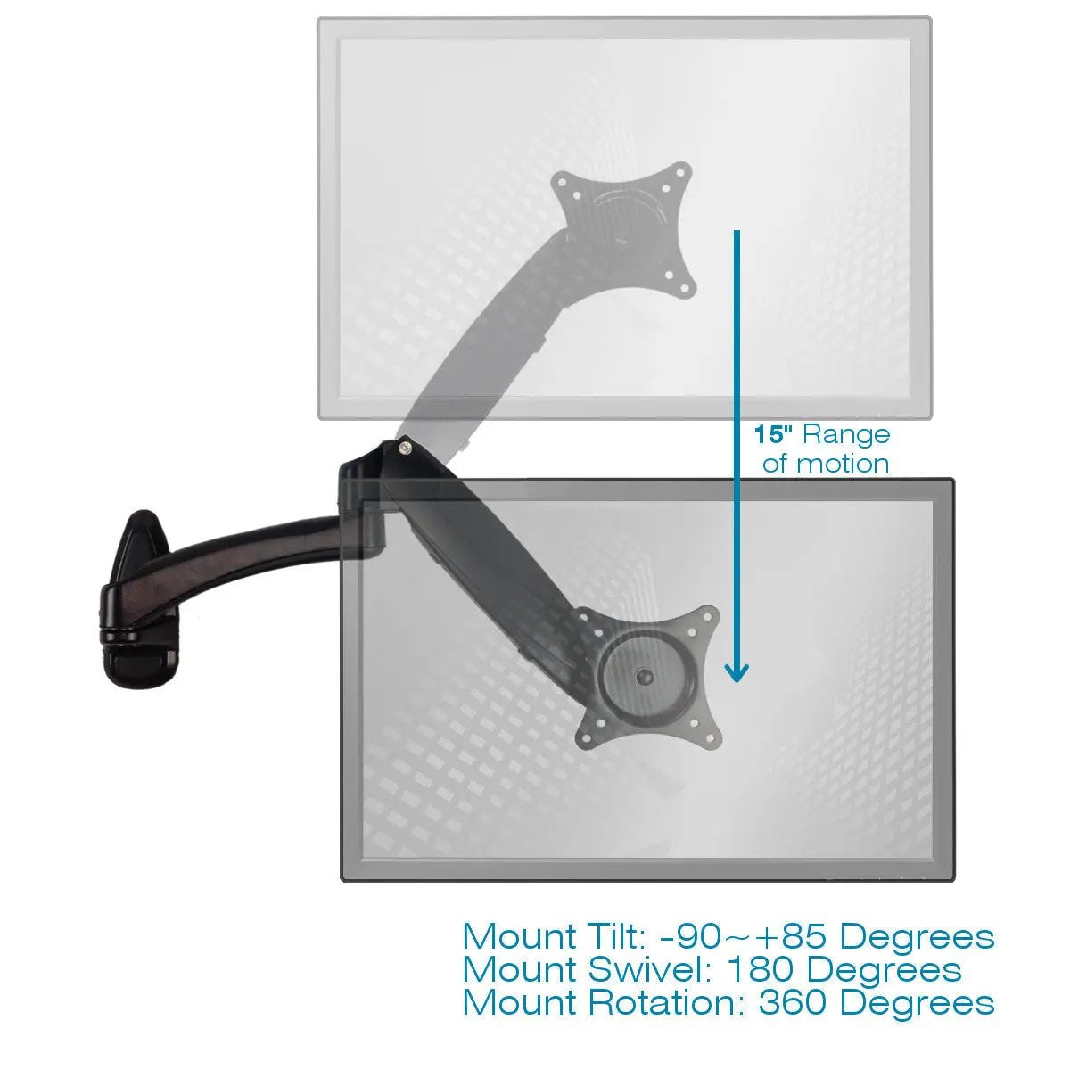 Monitor Arm | Wall Mount Sit Stand | Single Screen | Black