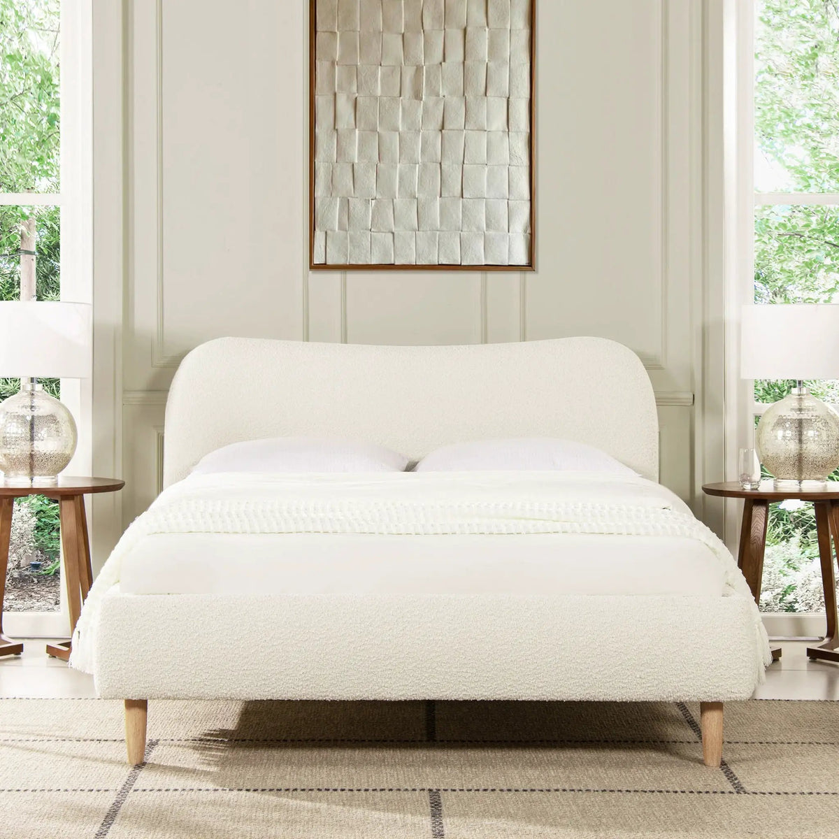 Roman Upholstered Platform Bed | Curved Headboard | Upholstered Rails | Eco-Friendly Construction