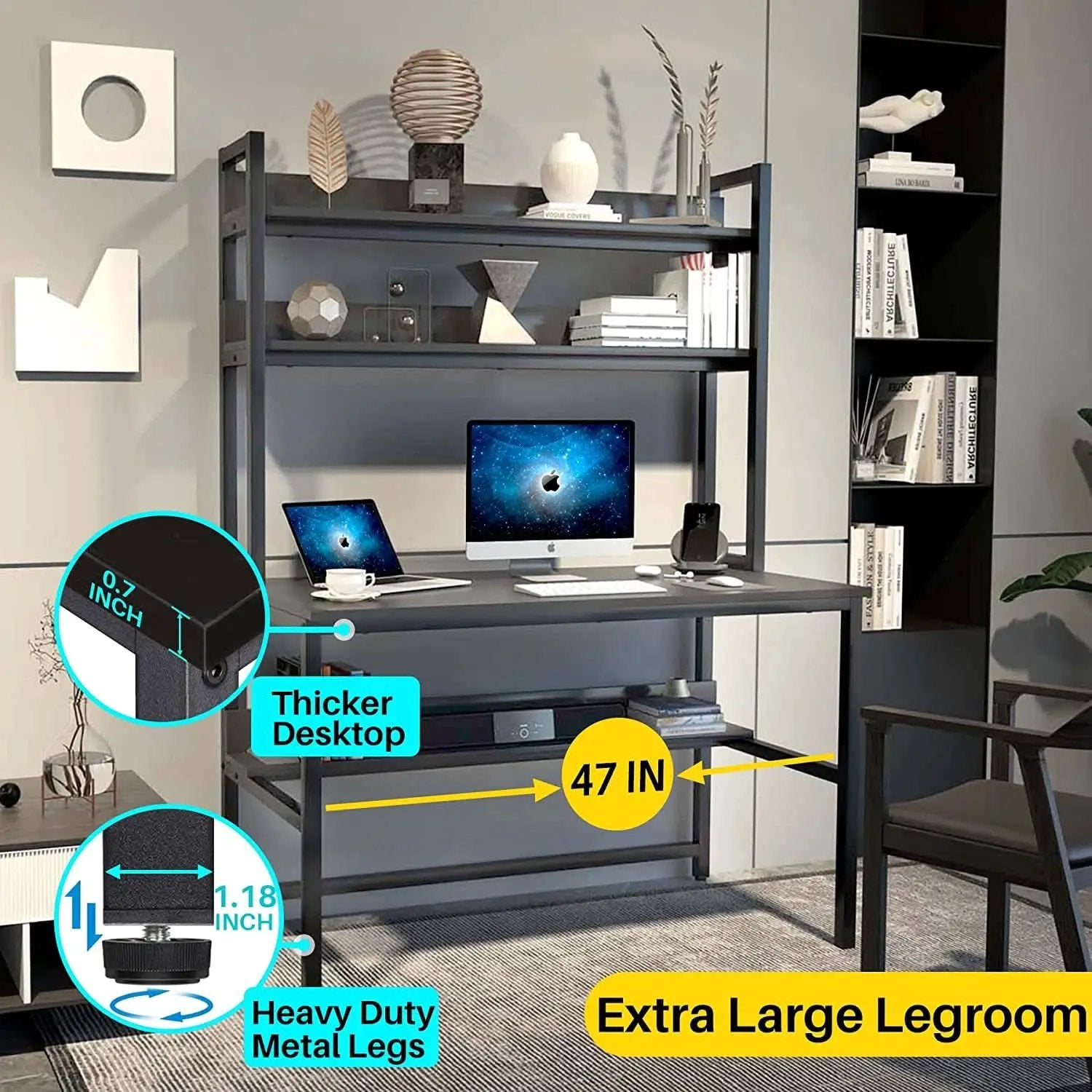 Black Computer Desk With Hutch And Bookshelf Extra Large Desktop from PriceLows™