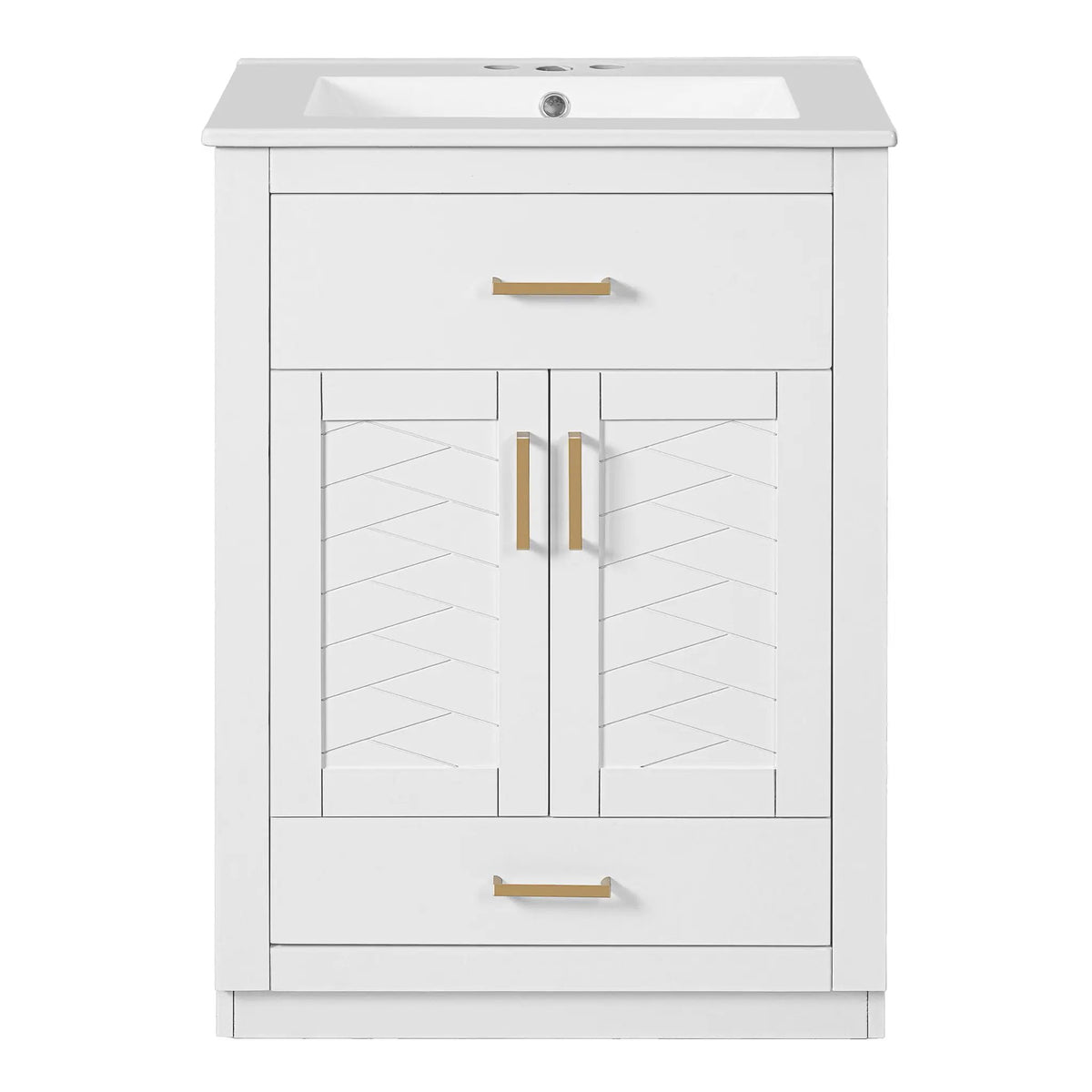 24 Inch Modern Vanity | Integrated Ceramic Sink | 2 Door Cabinet | Tip-Out Drawer