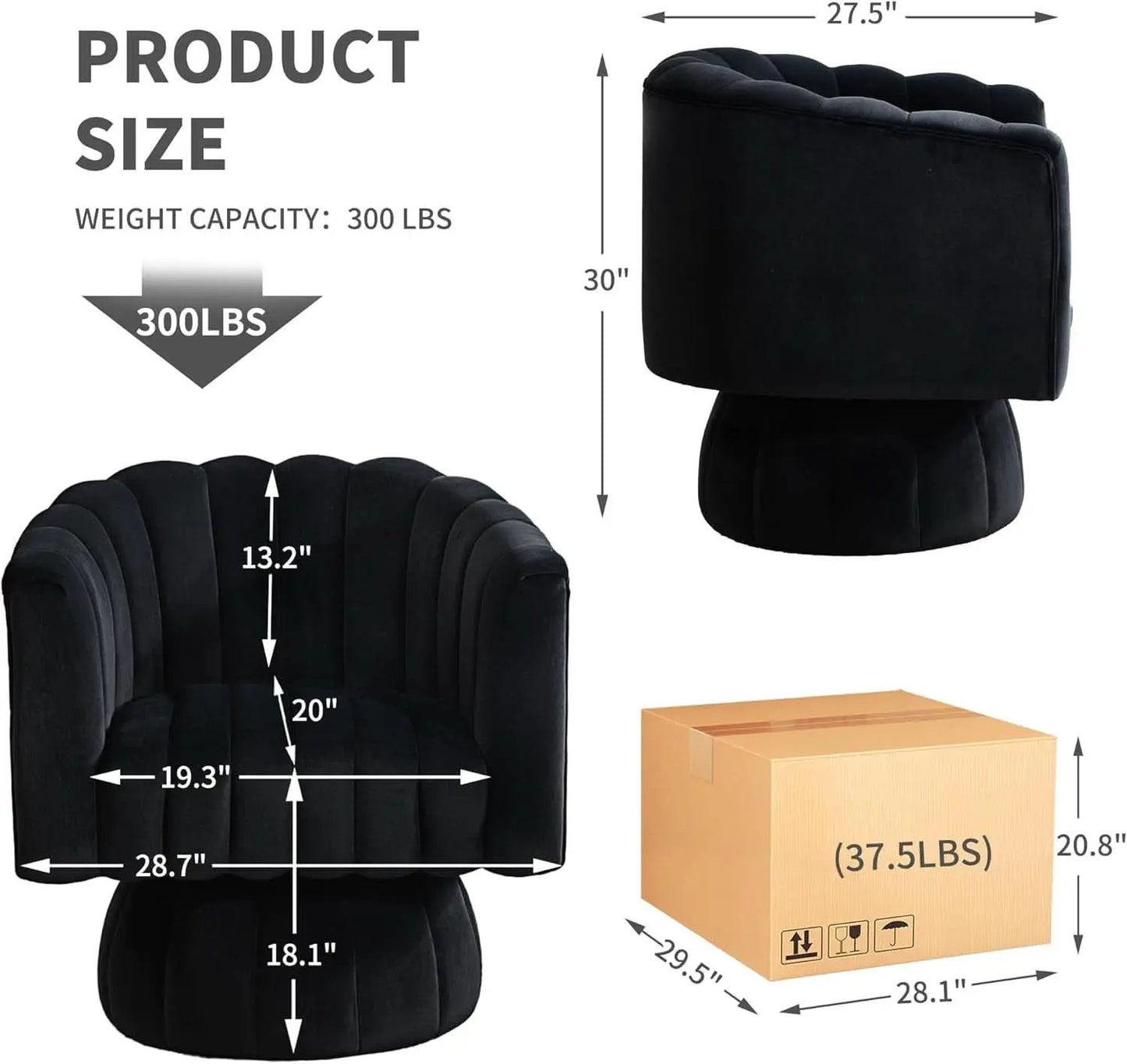 Swivel Armchairs 360Degree Black LivingRoom Pack Duo from PriceLows™