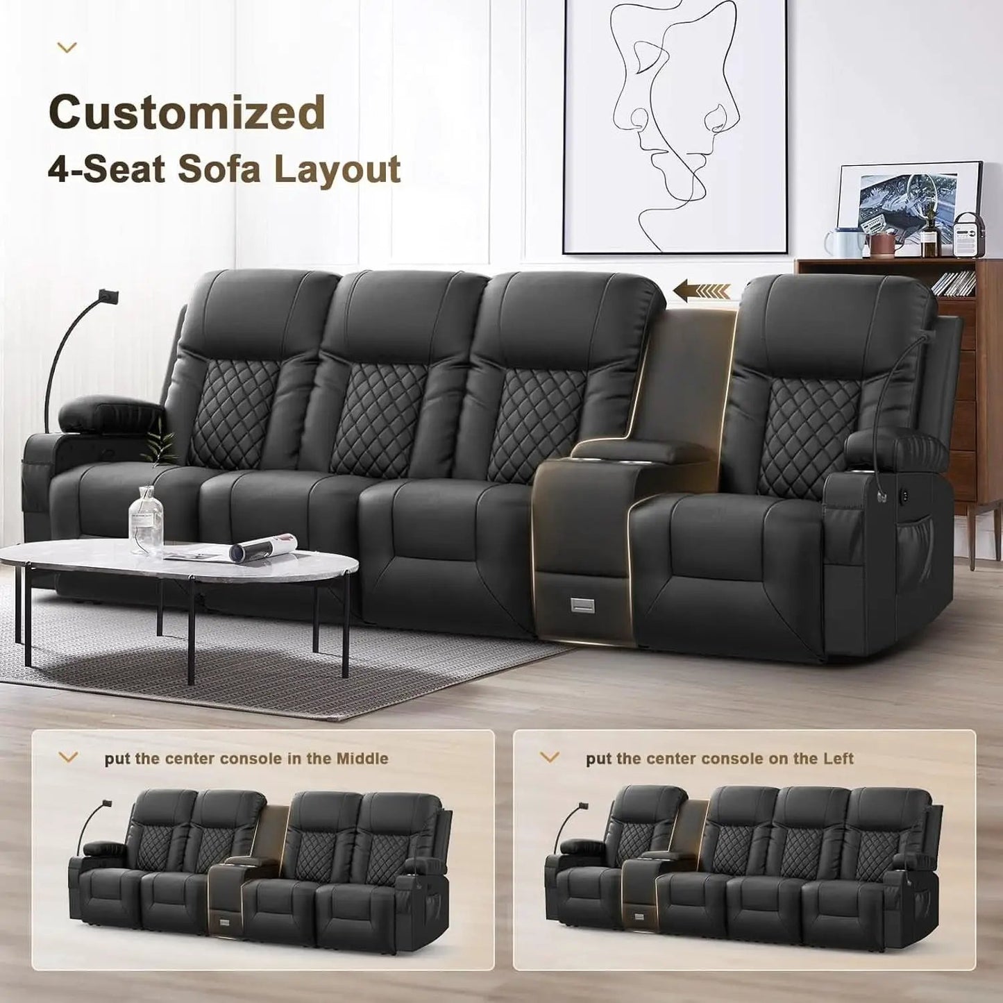 4 Seat Recliner Sofa With USB Ports And Storage Console from PriceLows™