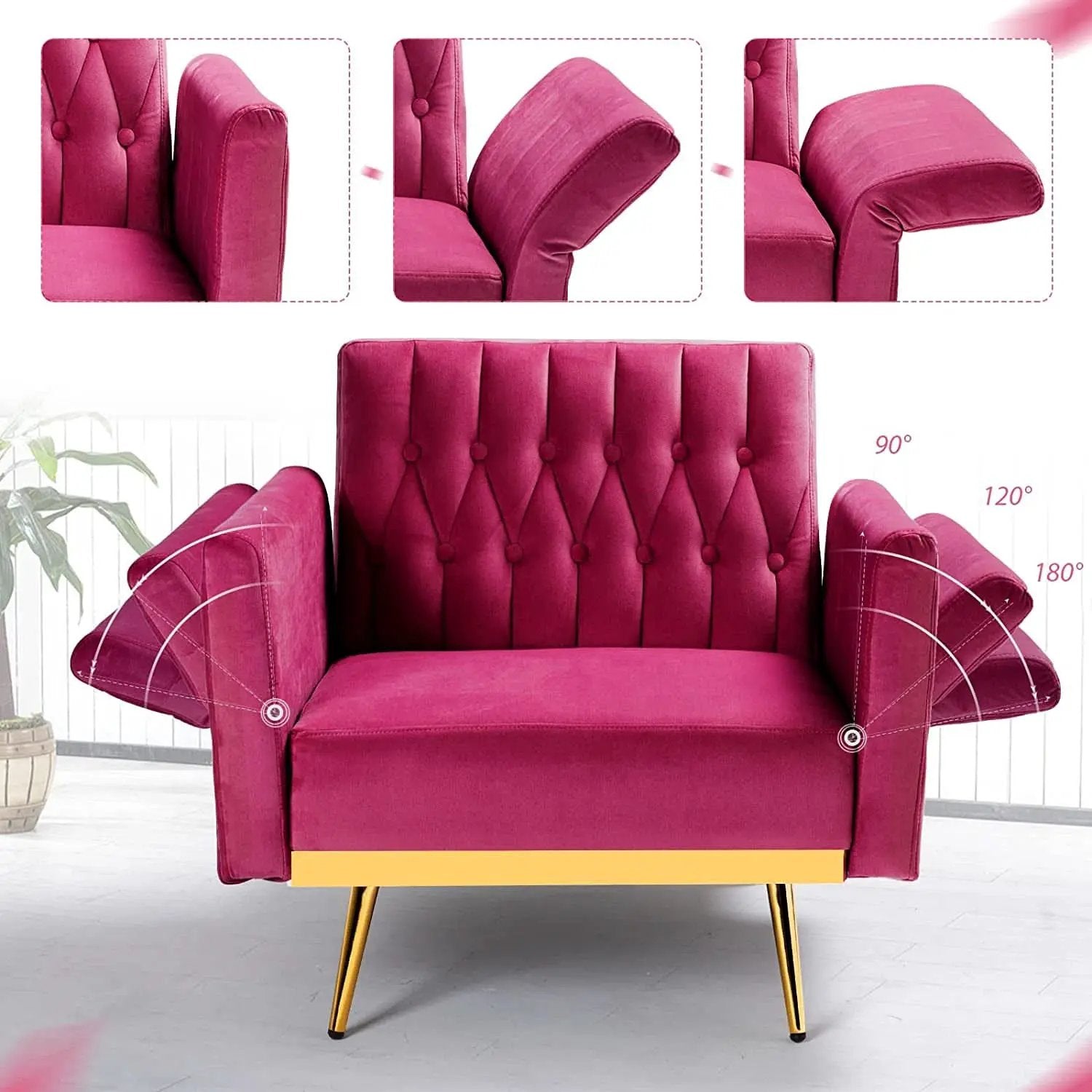 Fuchsia Velvet Adjustable Accent Chair With Three Backrest Angles from PriceLows™