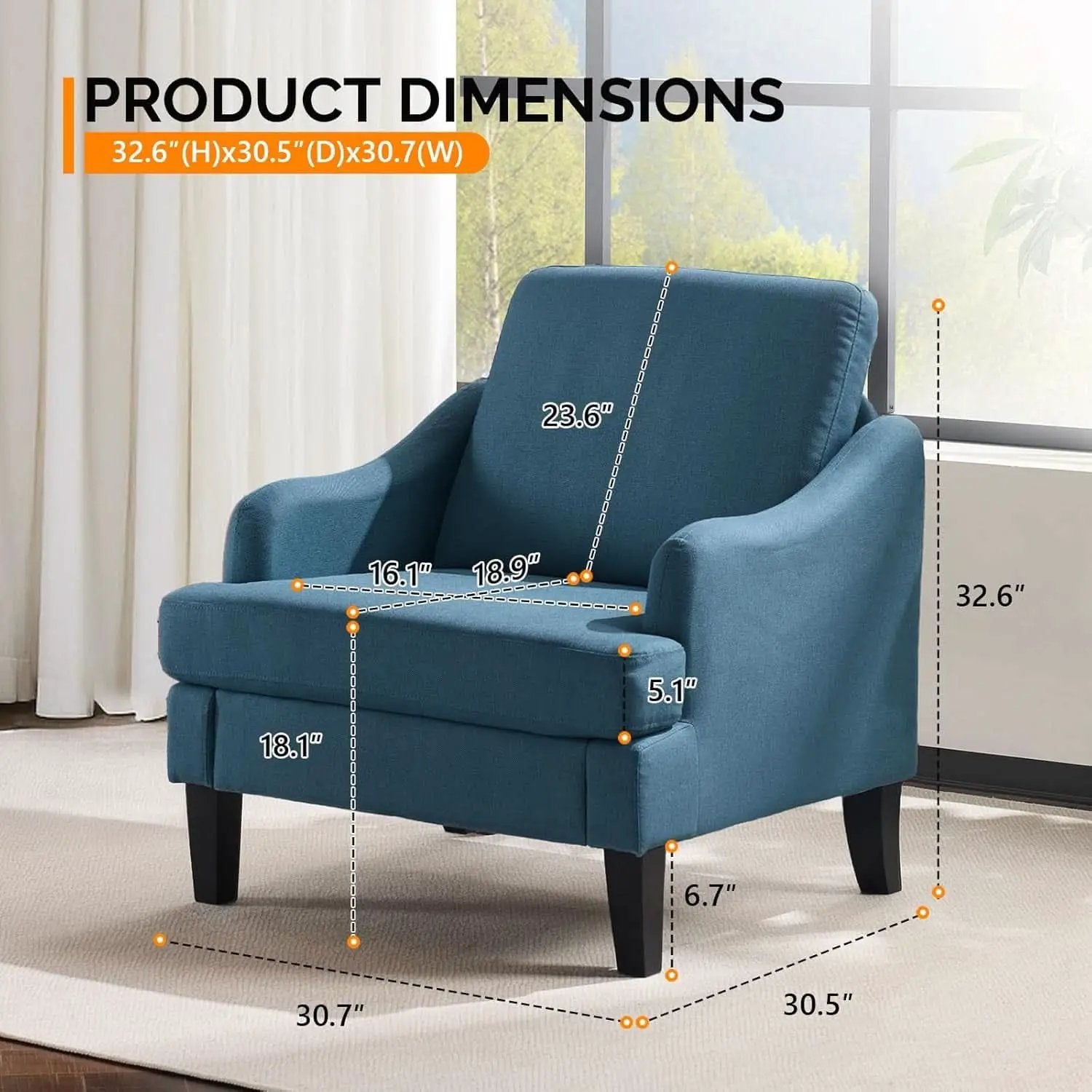 Navy Blue Linen Upholstered Accent Chair Modernist Design from PriceLows™