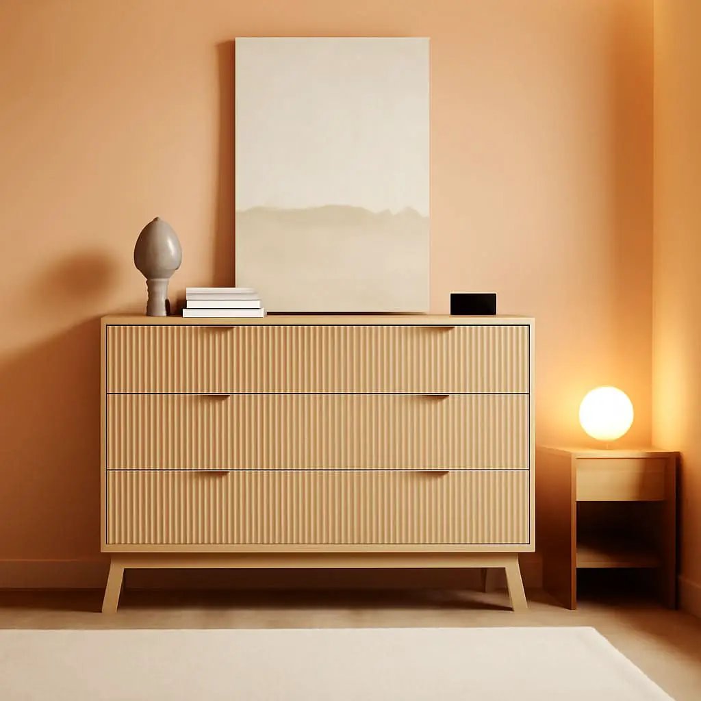 Fluted 49Inch Serpentine Dresser Oak Finish Contemporary from PriceLows™