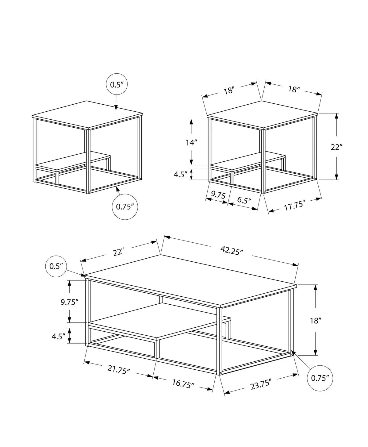 Contemporary Coffee Table Set | Set Of 3 | Elegant Laminate Finish | Raised Bottom Shelf