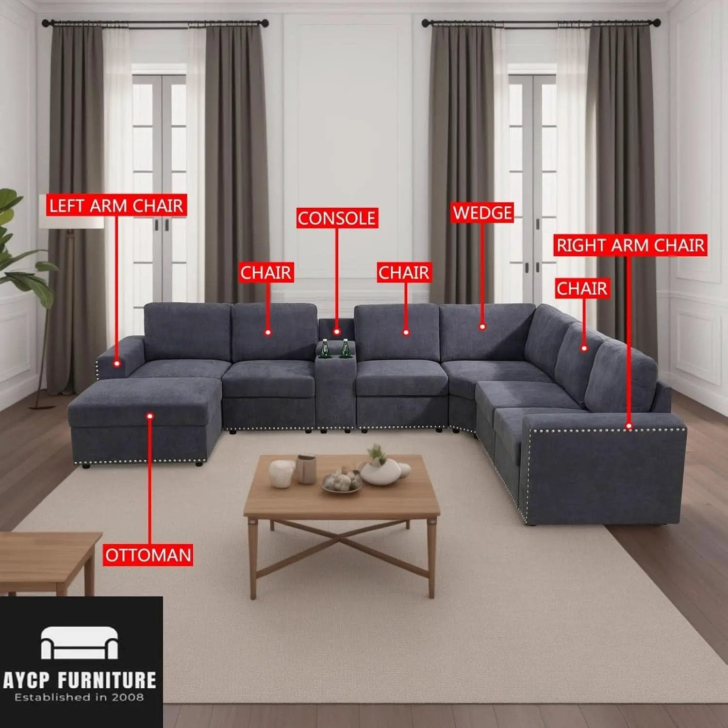 Flannel Modular Sectional Sofa With USB Ports Grey from PriceLows™