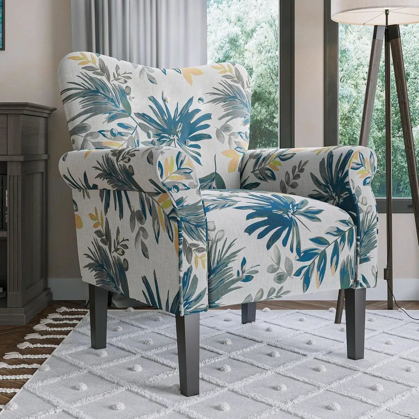 Wingback Upholstered Accent Chair Green Floral from PriceLows™