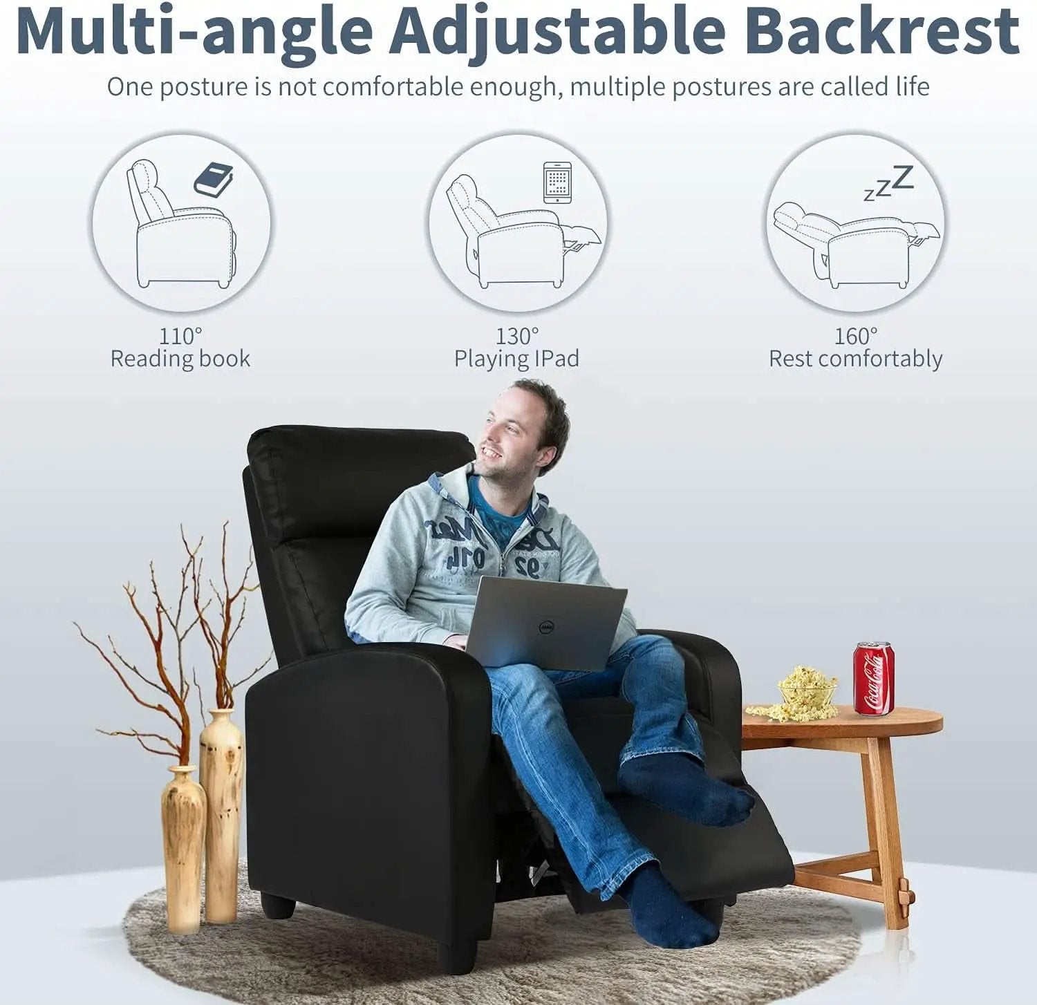 Black Wingback Recliner With Massage Therapy Living Room from PriceLows™