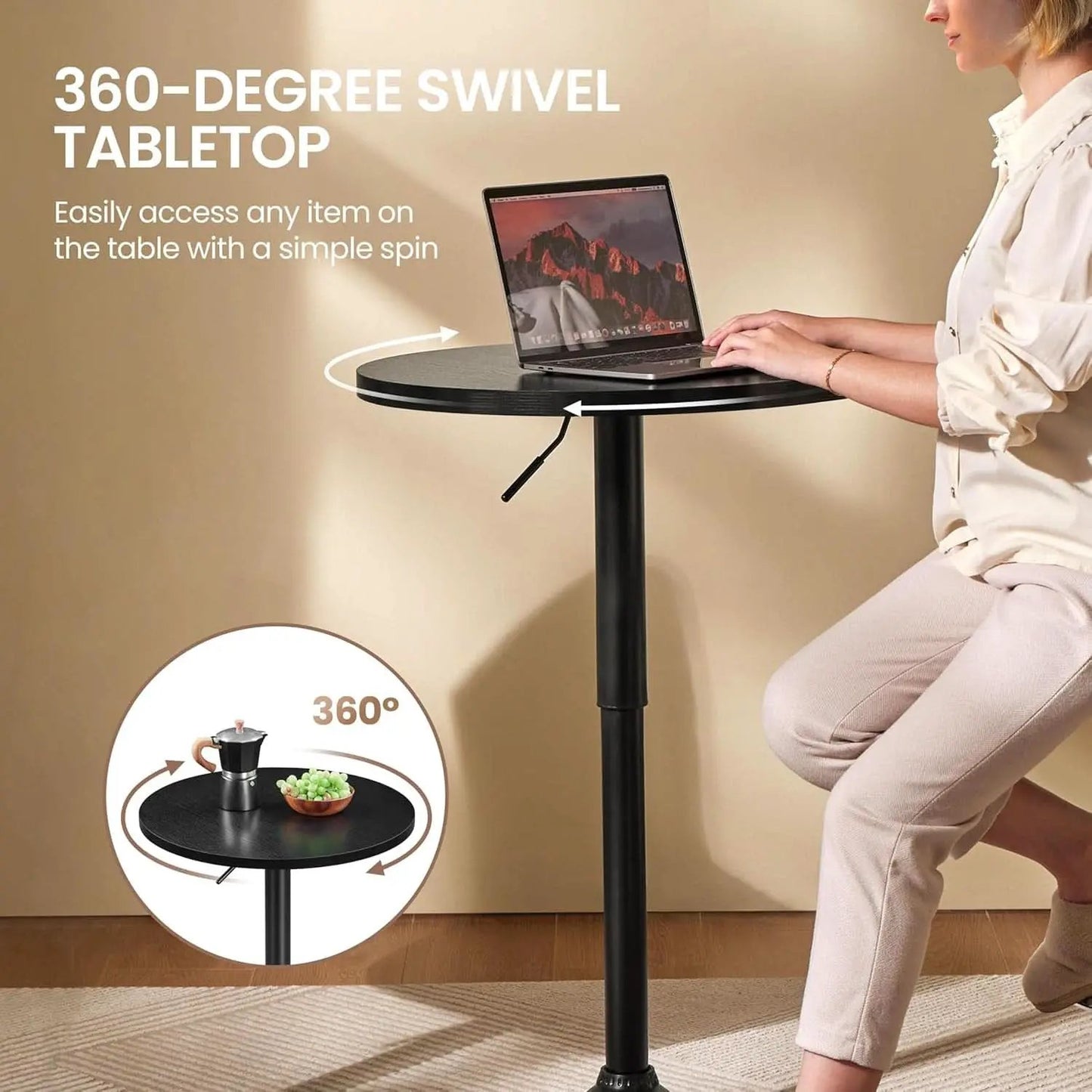 Black Circular Bar Table Featuring Adjustable Height from PriceLows™