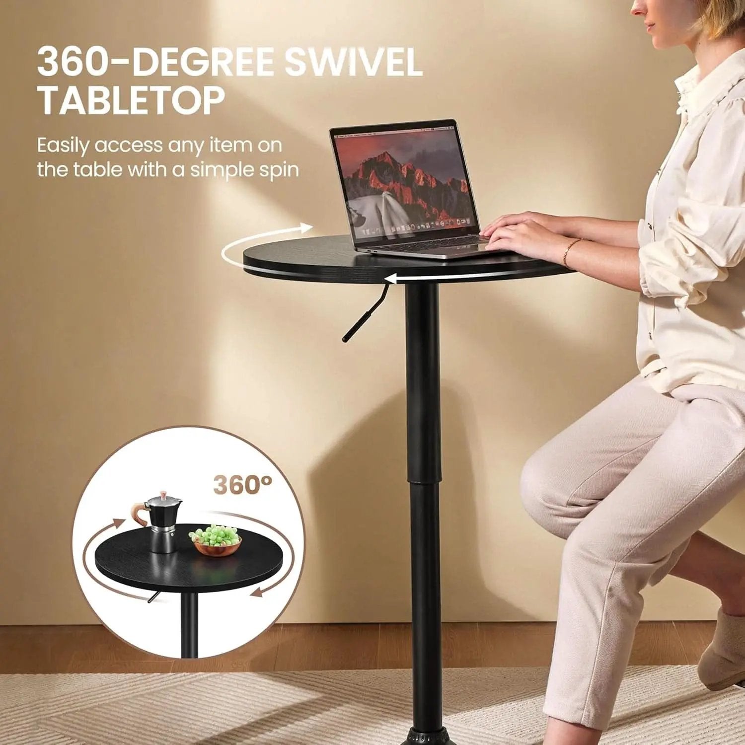 Black Circular Bar Table Featuring Adjustable Height from PriceLows™