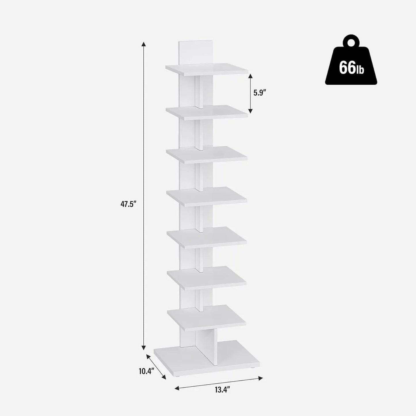 Vertical Bookshelf 8 Tier White Bookcase Living Room from PriceLows™